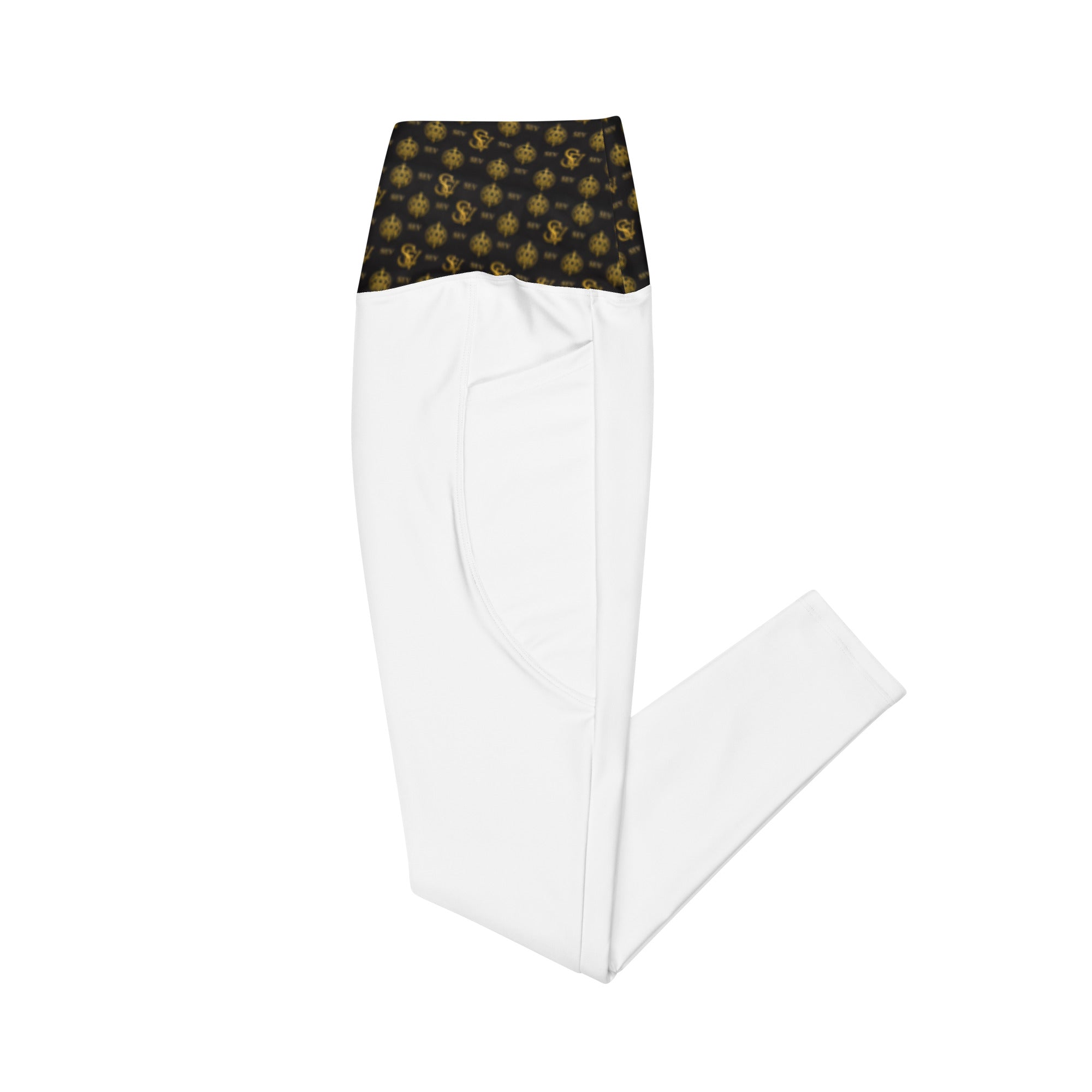 LUXURY WHITE LEGGINGS WITH POCKETS — ECLIPSE NOIR GOLD CREST — alternate view 4 of 4