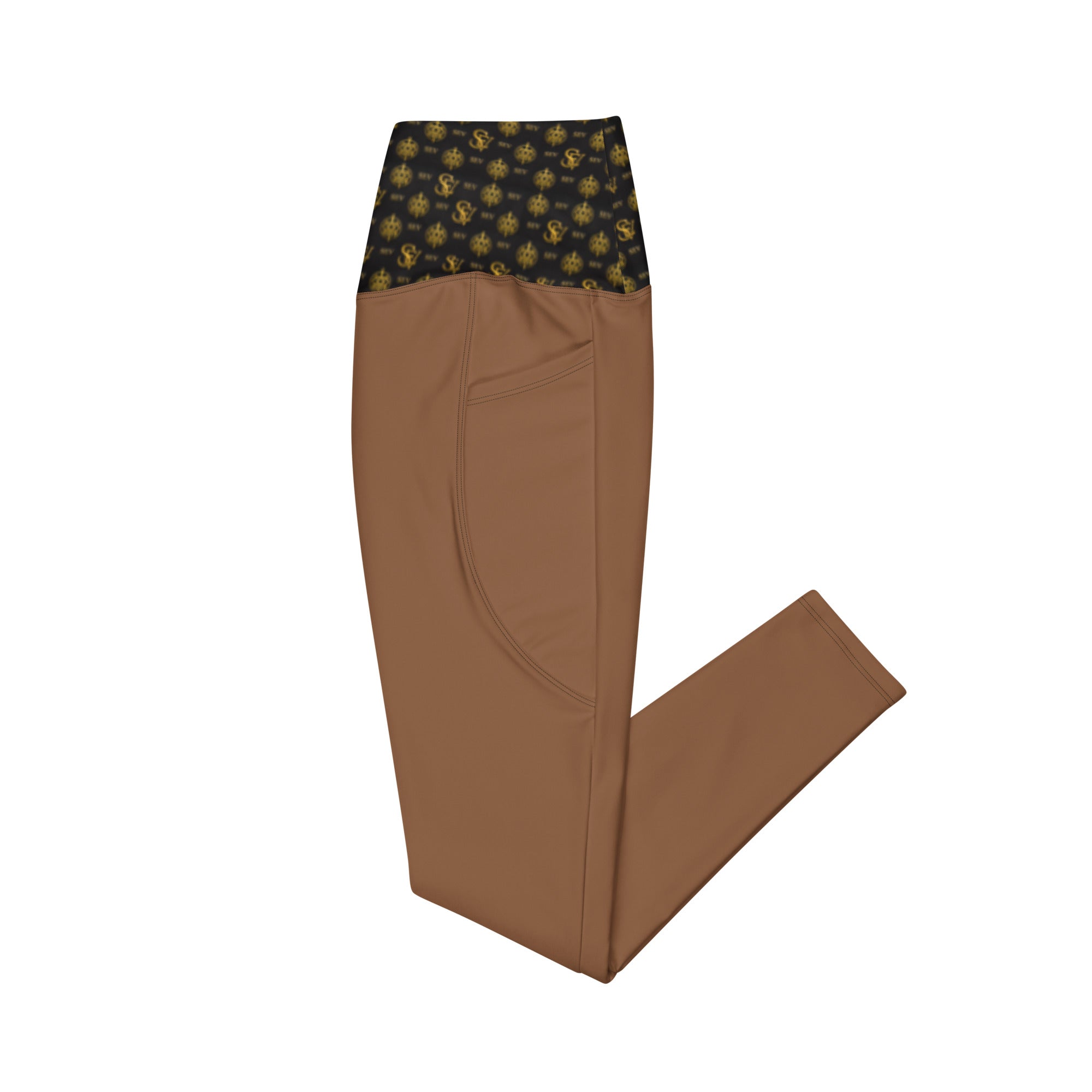 Jasper Brown Leggings with Pockets — Eclipse Noir Gold Crest — Waistband Edition — alternate view 4 of 4