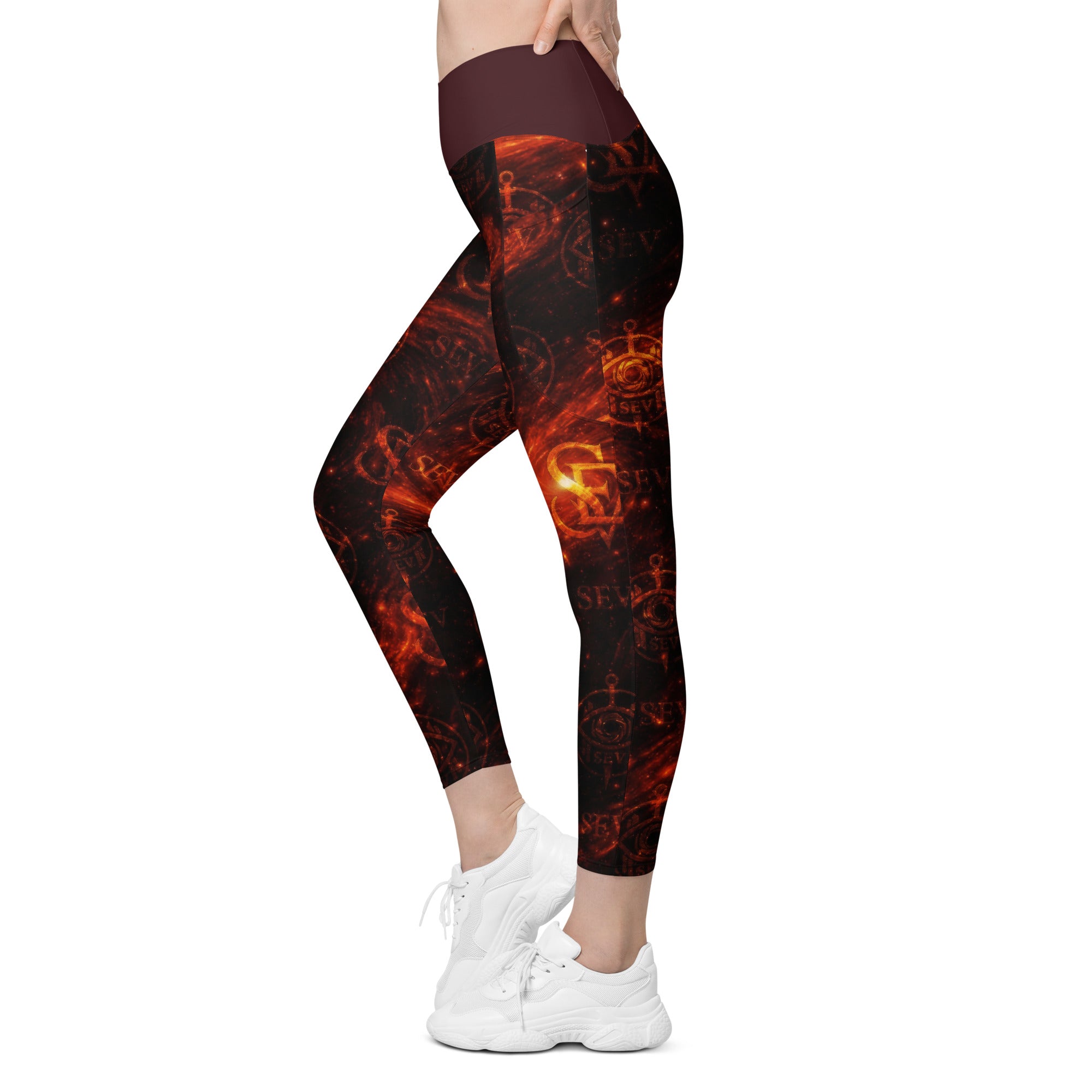 LUXURY RED LEGGINGS WITH POCKETS — EMBER CORE VEIL I — alternate view 6 of 7
