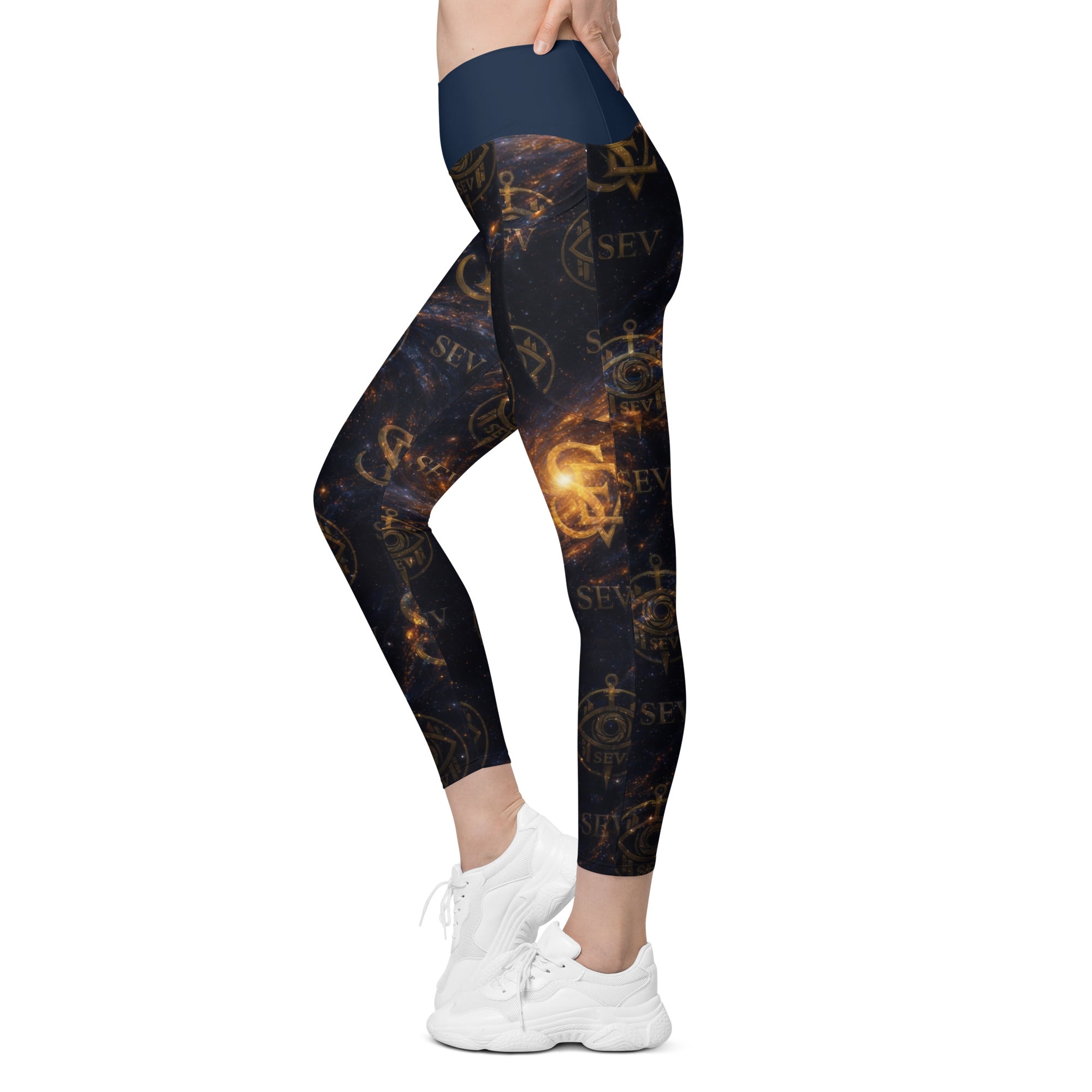 LUXURY BLUE LEGGINGS WITH POCKETS — ASTRAL CORE VEIL — alternate view 6 of 7