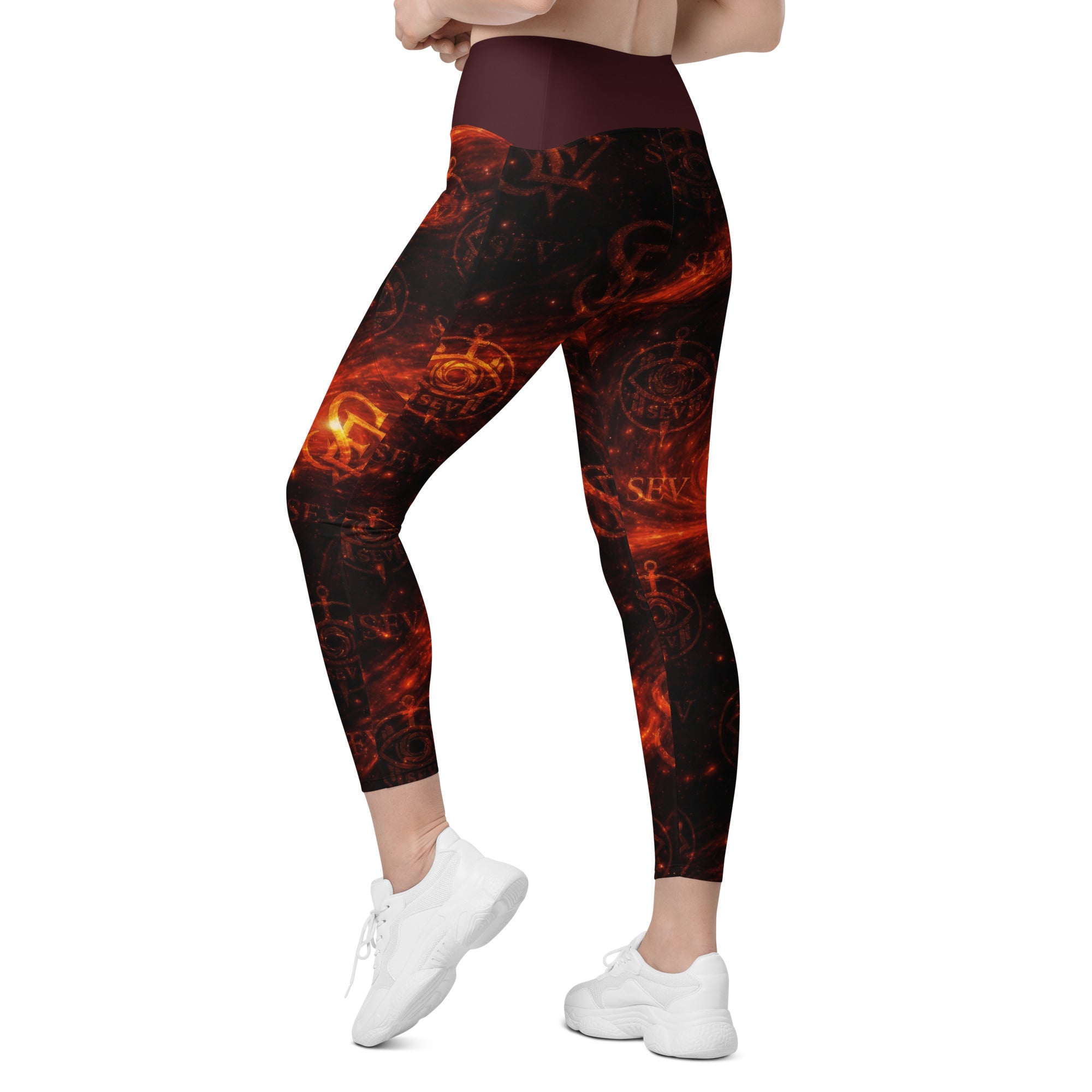 LUXURY RED LEGGINGS WITH POCKETS — EMBER CORE VEIL I — alternate view 7 of 7