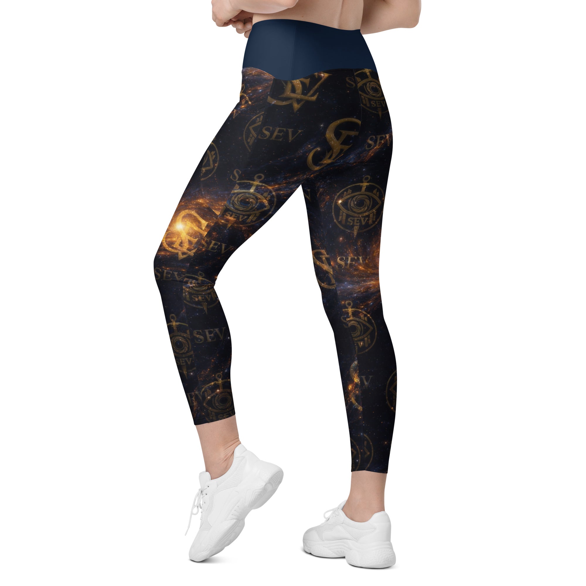 LUXURY BLUE LEGGINGS WITH POCKETS — ASTRAL CORE VEIL — alternate view 7 of 7