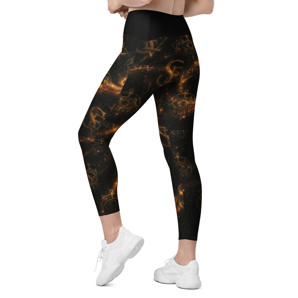 LUXURY BLACK LEGGINGS WITH POCKETS — CELESTIAL STREAM VEIL I — alternate view 7 of 7