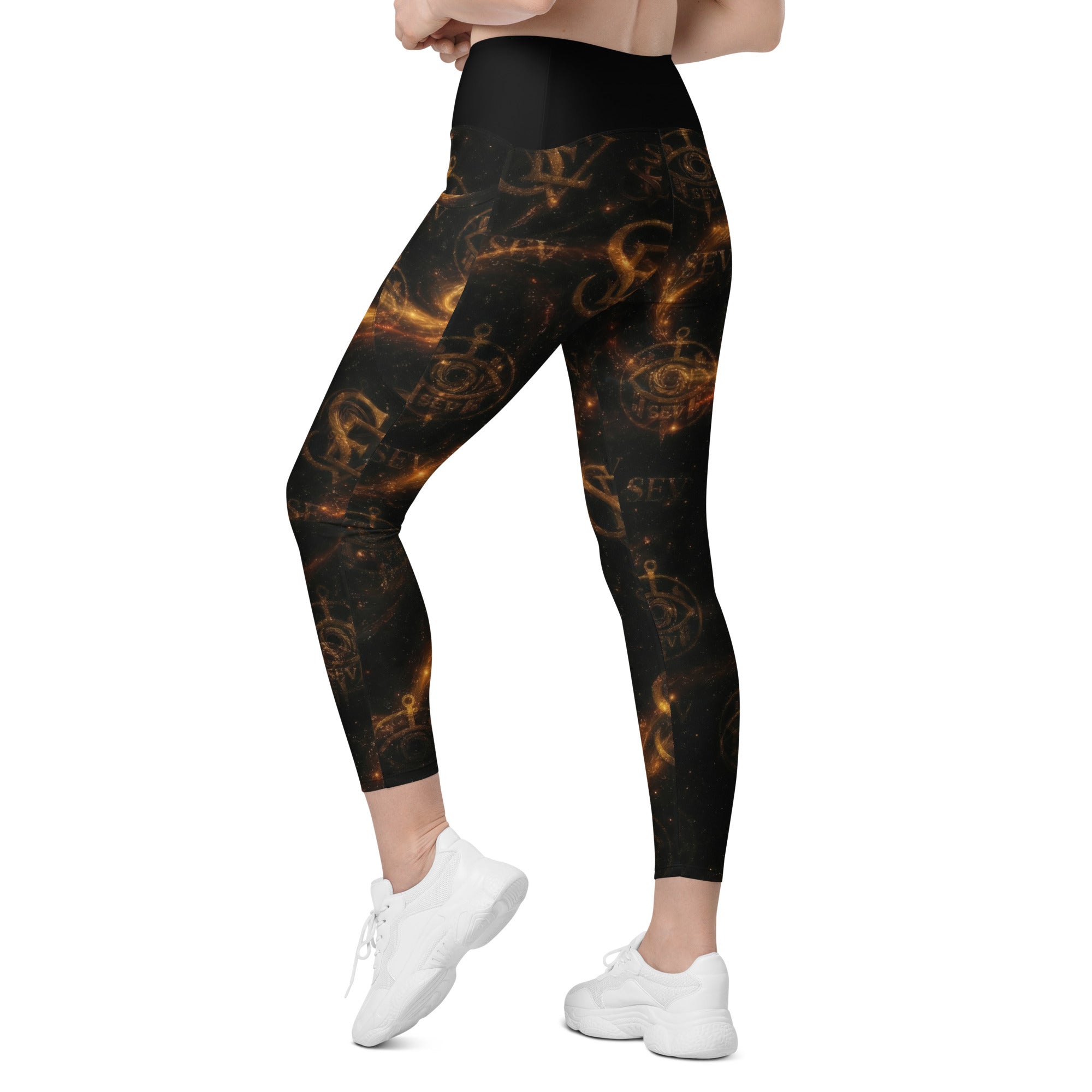 LUXURY BLACK LEGGINGS WITH POCKETS — CELESTIAL STREAM VEIL I — alternate view 7 of 7