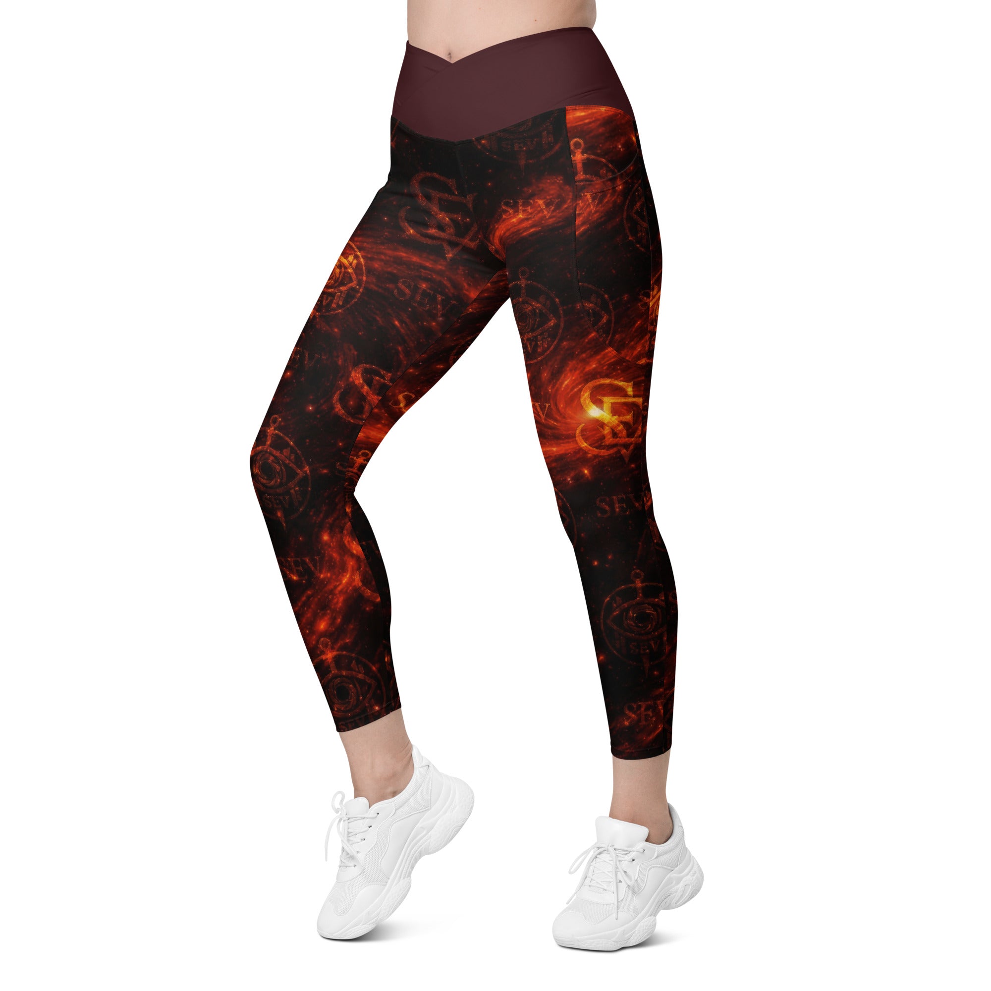 LUXURY RED LEGGINGS WITH POCKETS — EMBER CORE VEIL I — alternate view 1 of 7