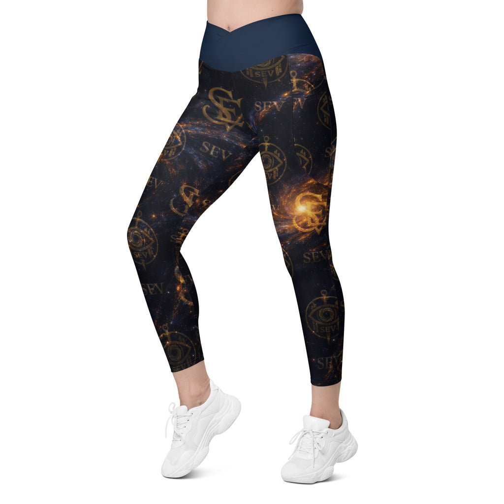 LUXURY BLUE LEGGINGS WITH POCKETS — ASTRAL CORE VEIL — alternate view 1 of 7