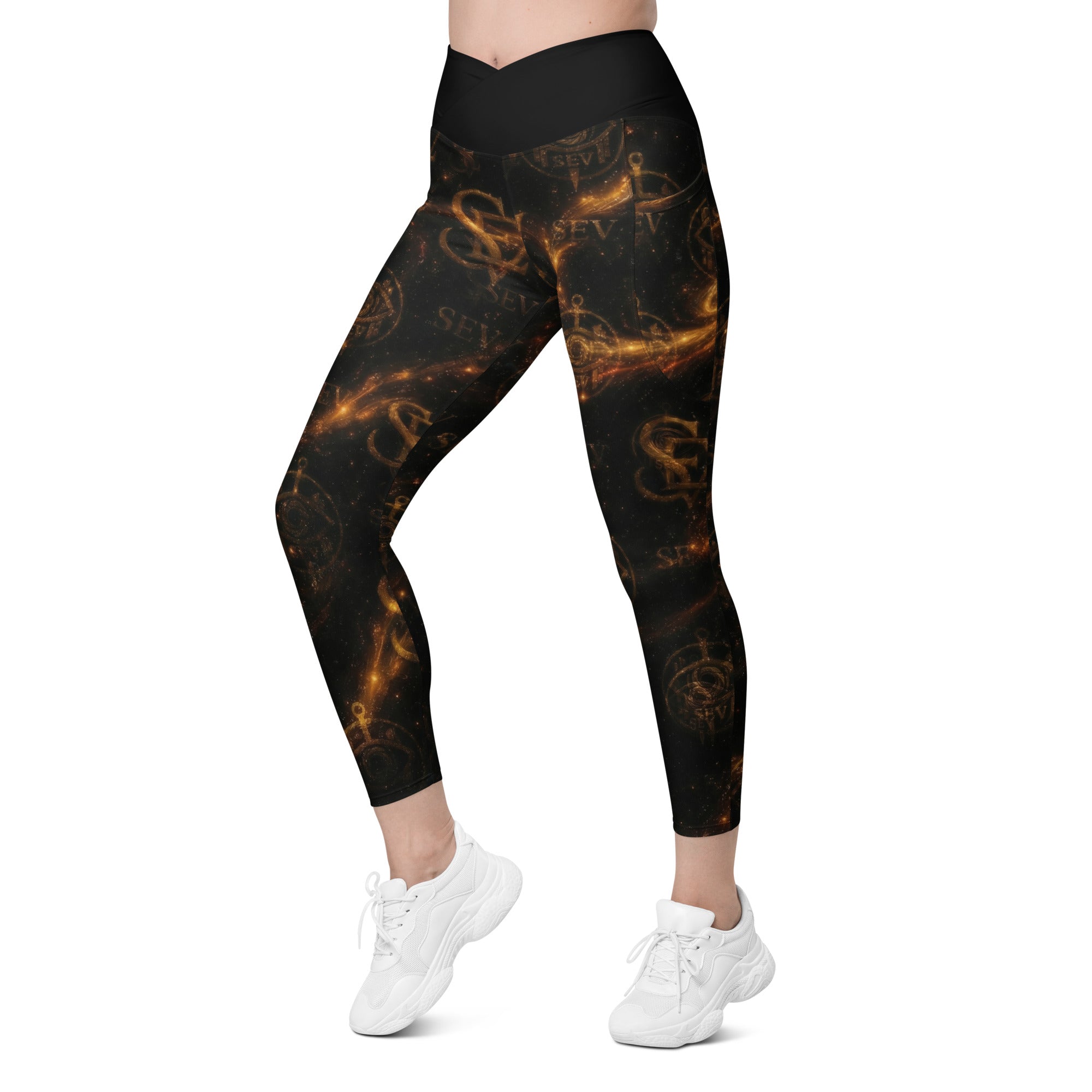 LUXURY BLACK LEGGINGS WITH POCKETS — CELESTIAL STREAM VEIL I — alternate view 1 of 7