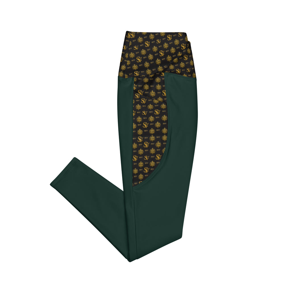 Luxury Emerald Leggings with Pockets — Eclipse Noir Gold Crest — alternate view 2 of 4