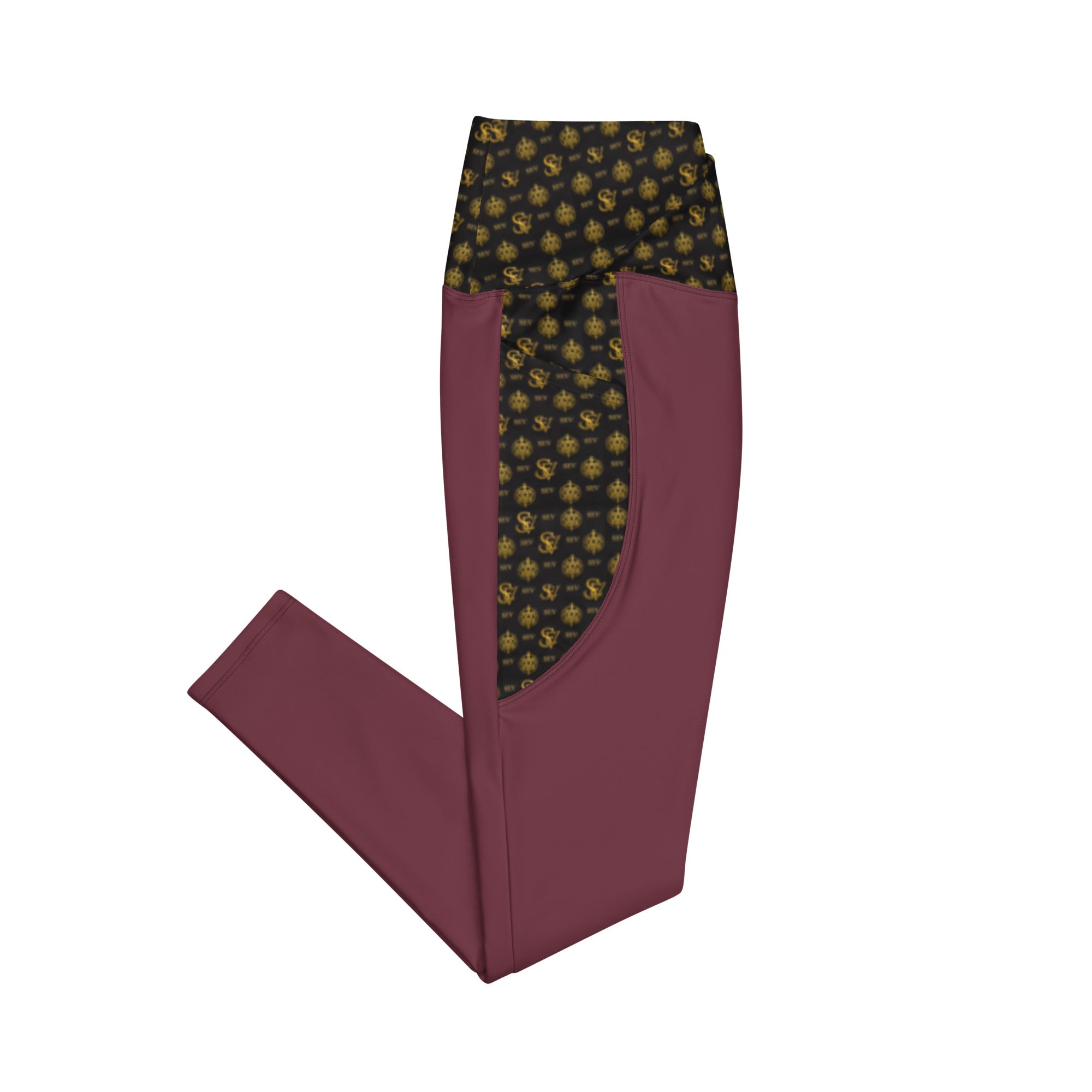 Rose Aurora Leggings with Pockets — Eclipse Noir Gold Crest — Waistband & Pocket Panel Edition — alternate view 2 of 4