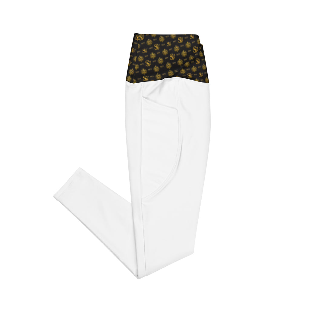 LUXURY WHITE LEGGINGS WITH POCKETS — ECLIPSE NOIR GOLD CREST — alternate view 2 of 4