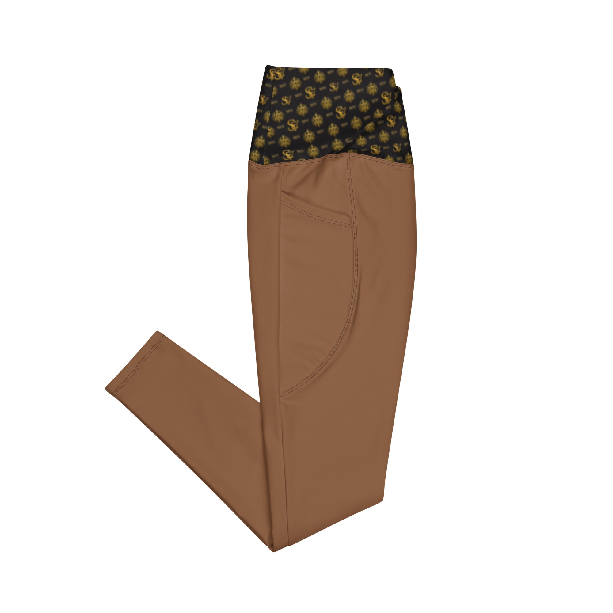 Jasper Brown Leggings with Pockets — Eclipse Noir Gold Crest — Waistband Edition — alternate view 2 of 4
