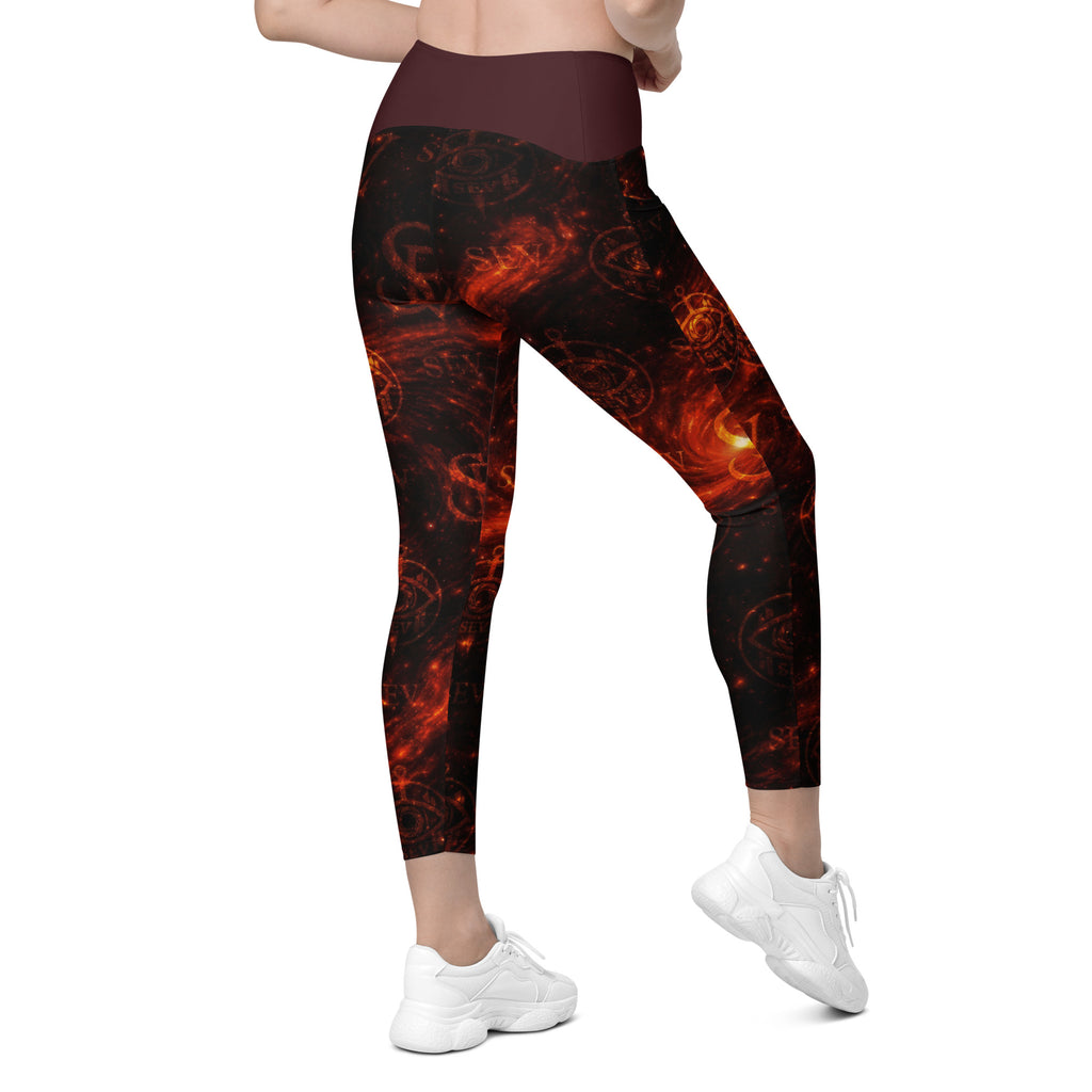 LUXURY RED LEGGINGS WITH POCKETS — EMBER CORE VEIL I — alternate view 3 of 7