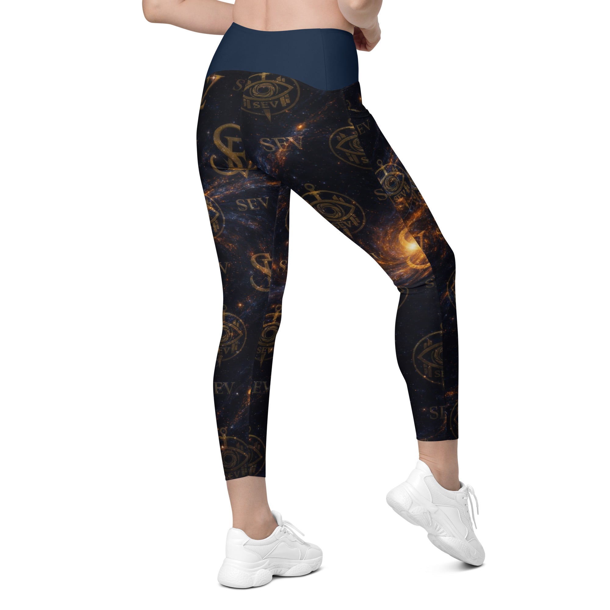 LUXURY BLUE LEGGINGS WITH POCKETS — ASTRAL CORE VEIL — alternate view 3 of 7