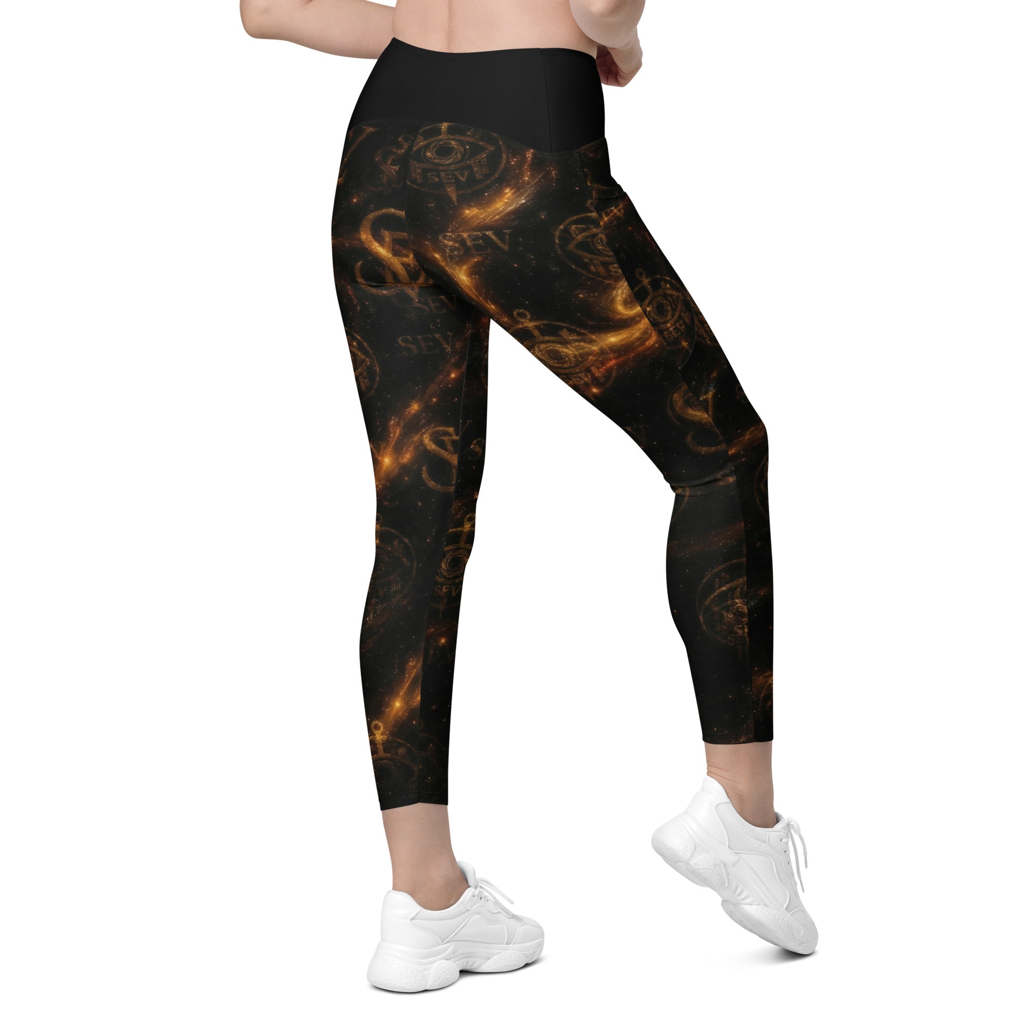LUXURY BLACK LEGGINGS WITH POCKETS — CELESTIAL STREAM VEIL I — alternate view 3 of 7