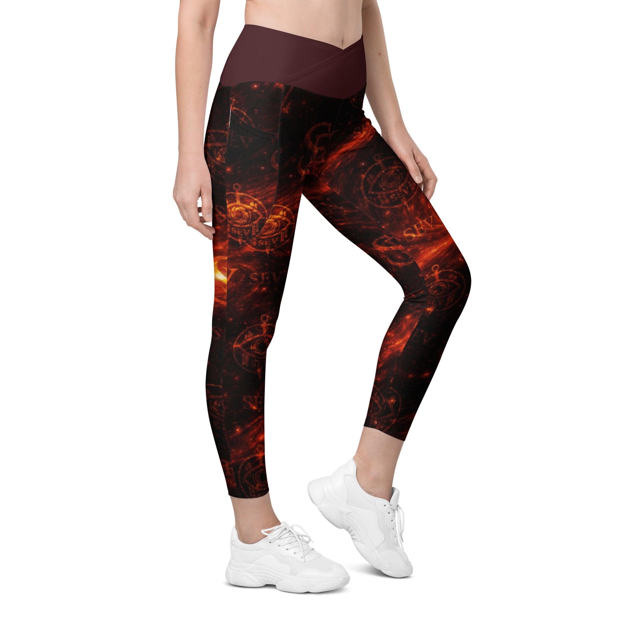 LUXURY RED LEGGINGS WITH POCKETS — EMBER CORE VEIL I — alternate view 2 of 7
