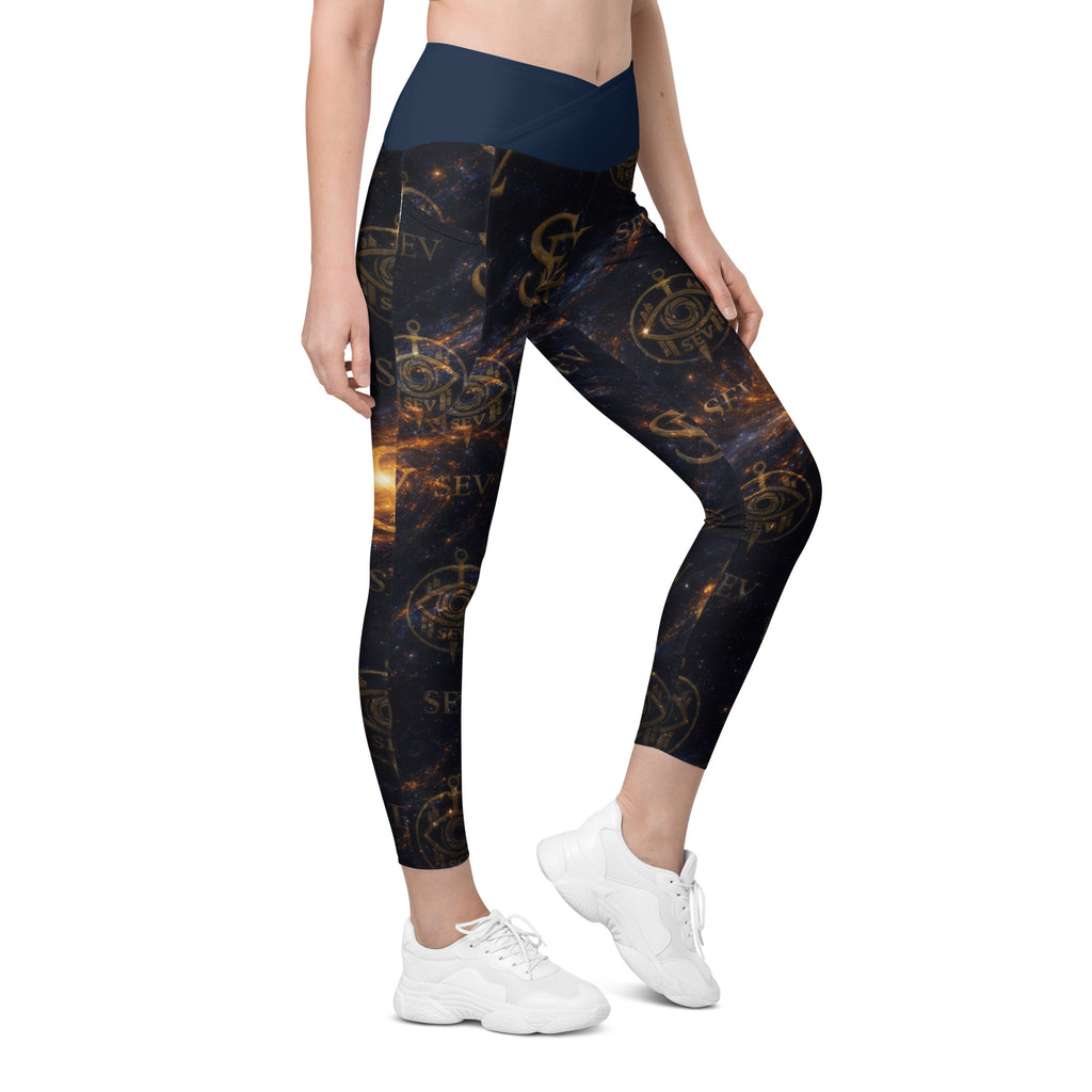 LUXURY BLUE LEGGINGS WITH POCKETS — ASTRAL CORE VEIL — alternate view 2 of 7