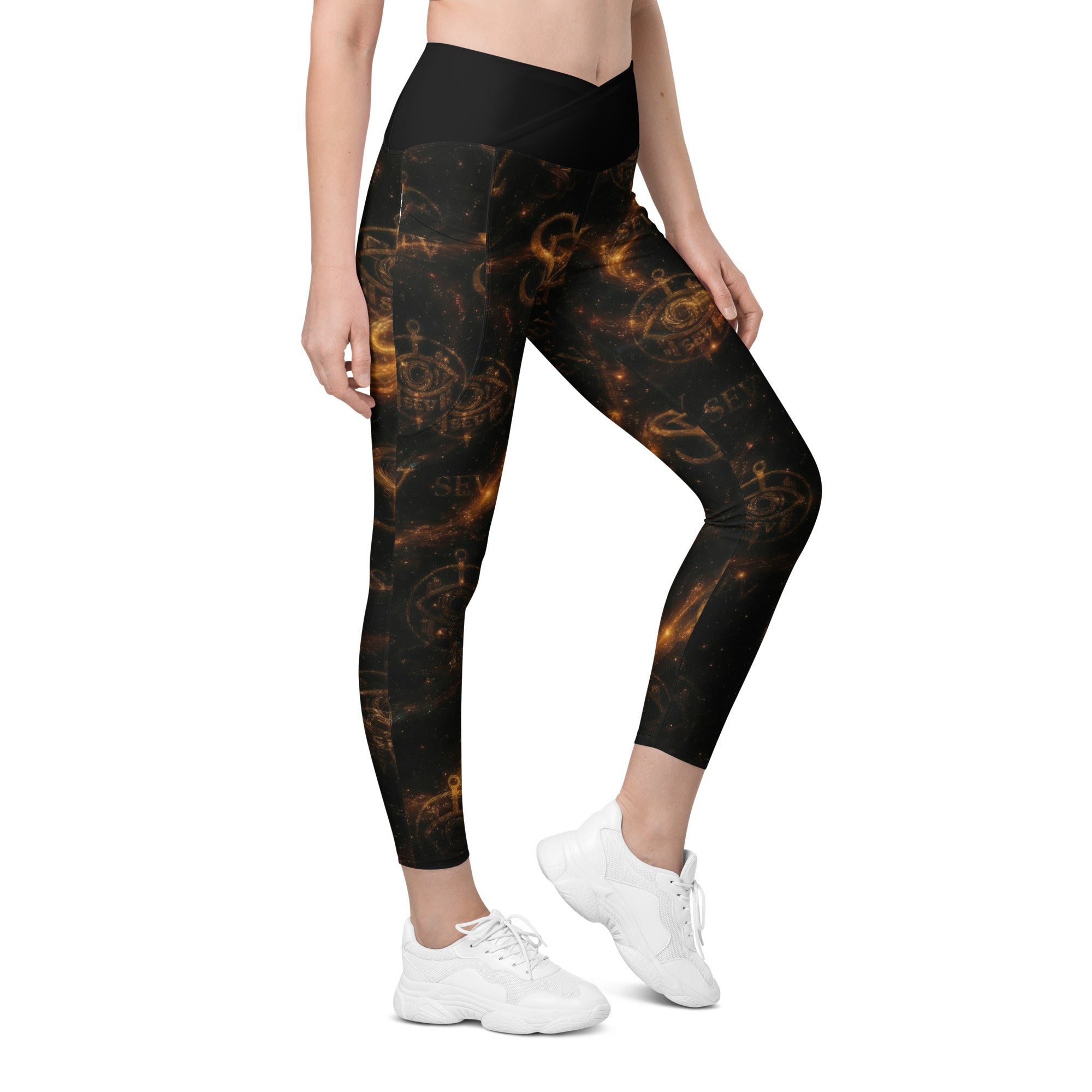LUXURY BLACK LEGGINGS WITH POCKETS — CELESTIAL STREAM VEIL I — alternate view 2 of 7