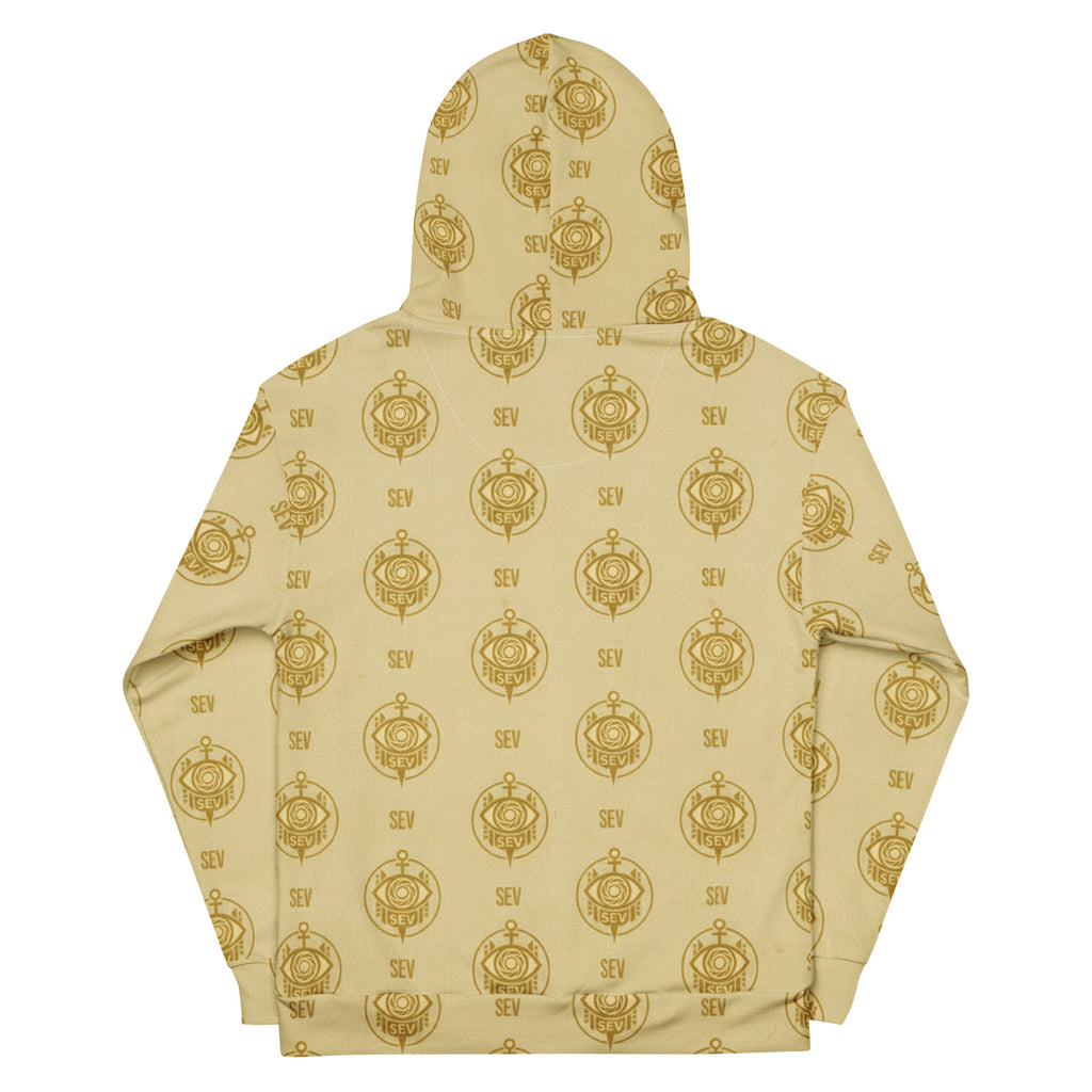 SEV GoldCream Monogram All-Over Print Recycled Unisex Hoodie — Recycled Edition — alternate view 6 of 6