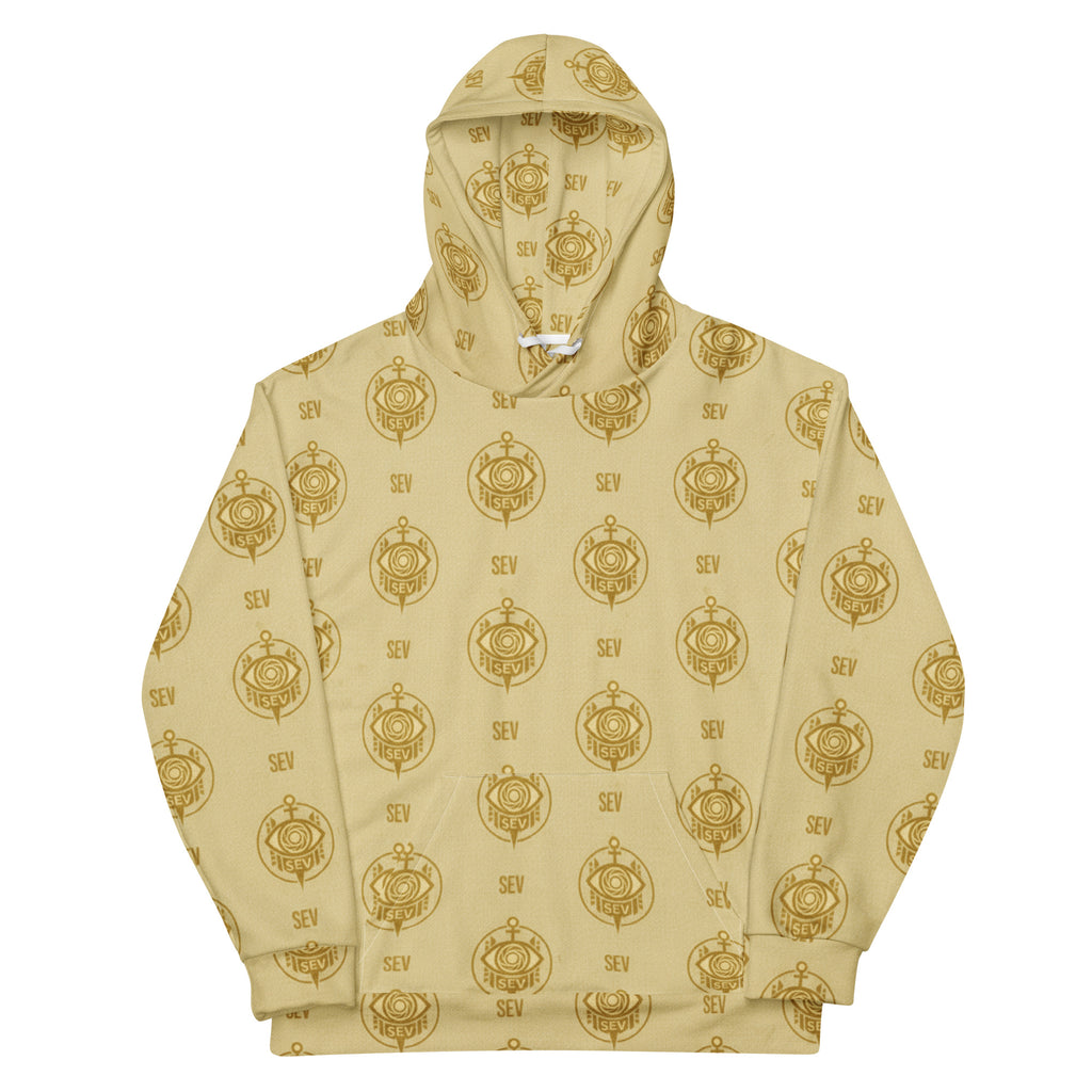 SEV GoldCream Monogram All-Over Print Recycled Unisex Hoodie — Recycled Edition — alternate view 5 of 6