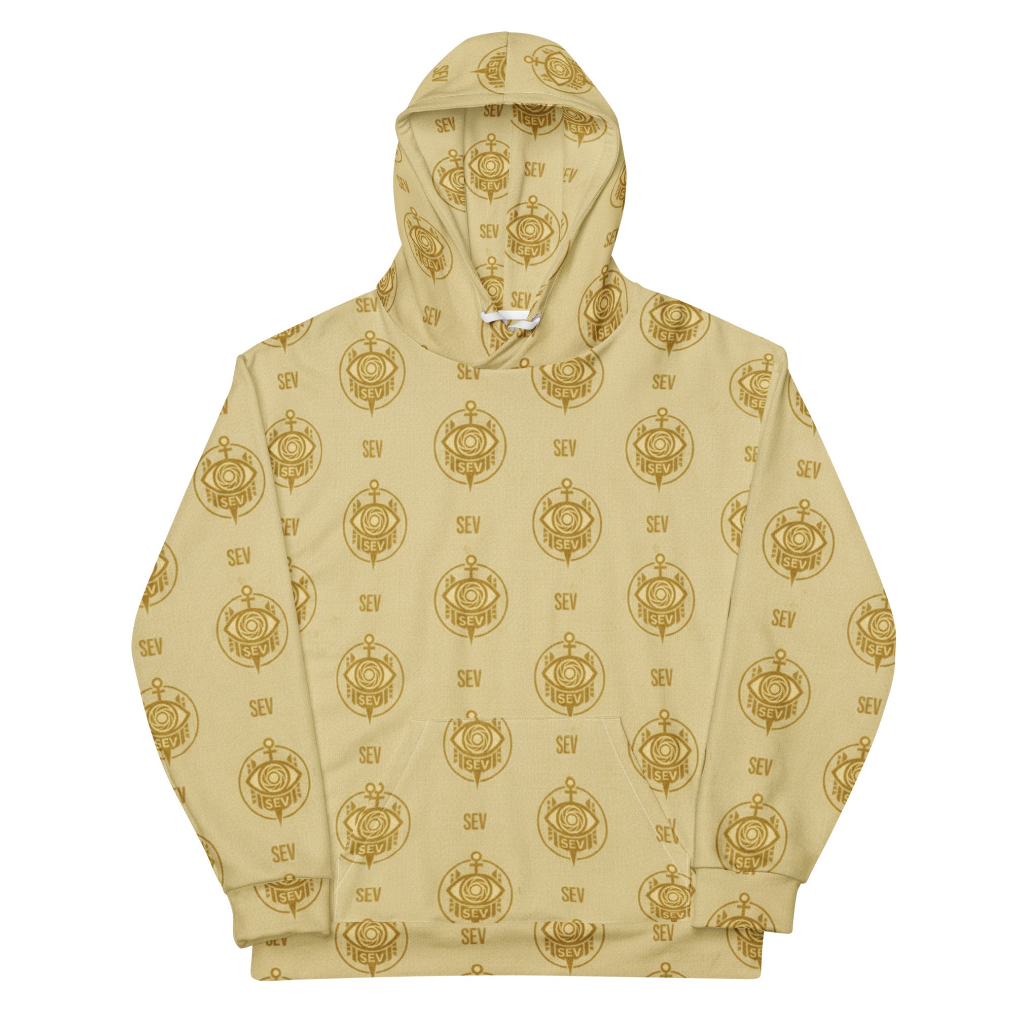 SEV GoldCream Monogram All-Over Print Recycled Unisex Hoodie — Recycled Edition — alternate view 5 of 6