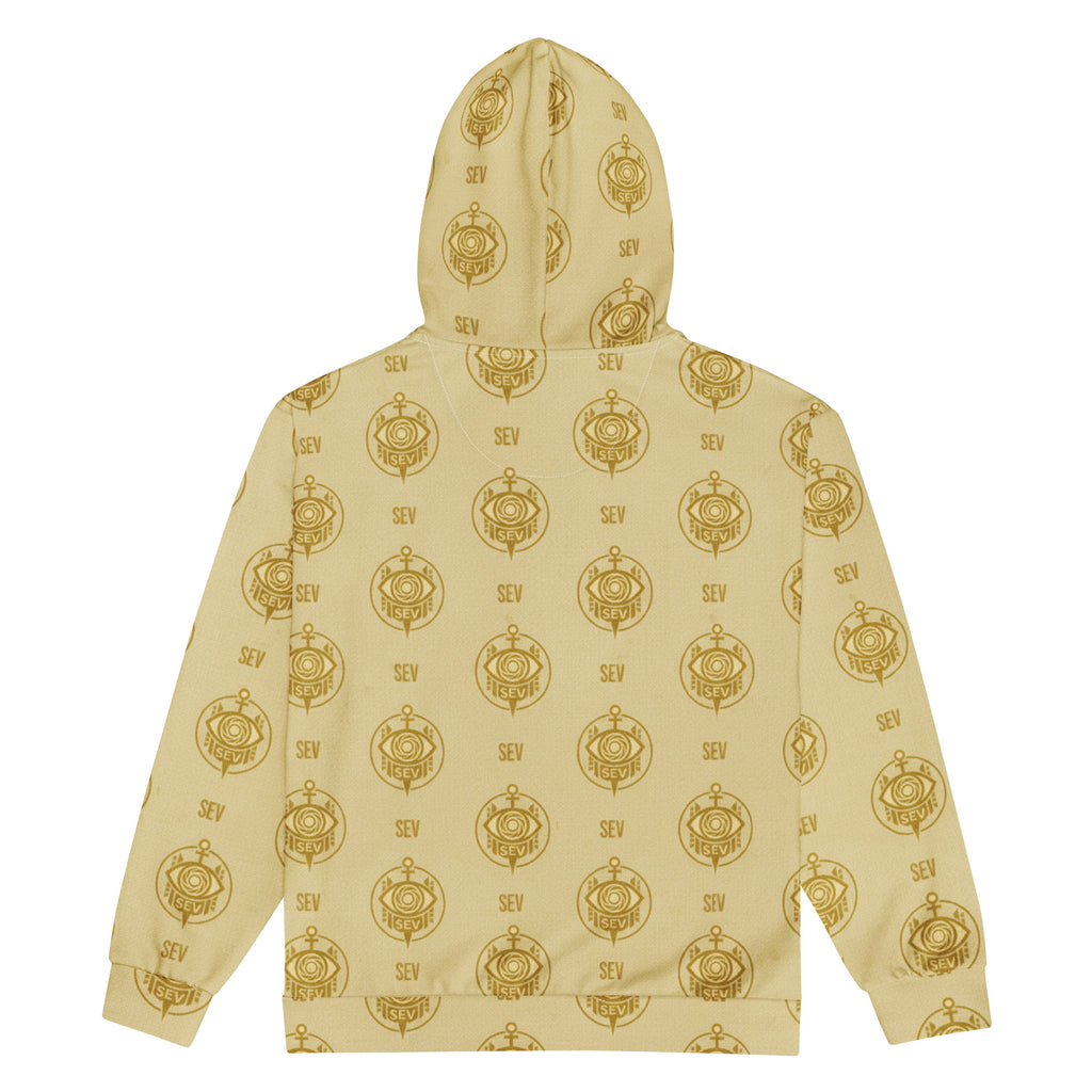 SEV GoldCream Monogram All-Over Print Recycled Unisex Zip Hoodie — Recycled Edition — alternate view 6 of 6