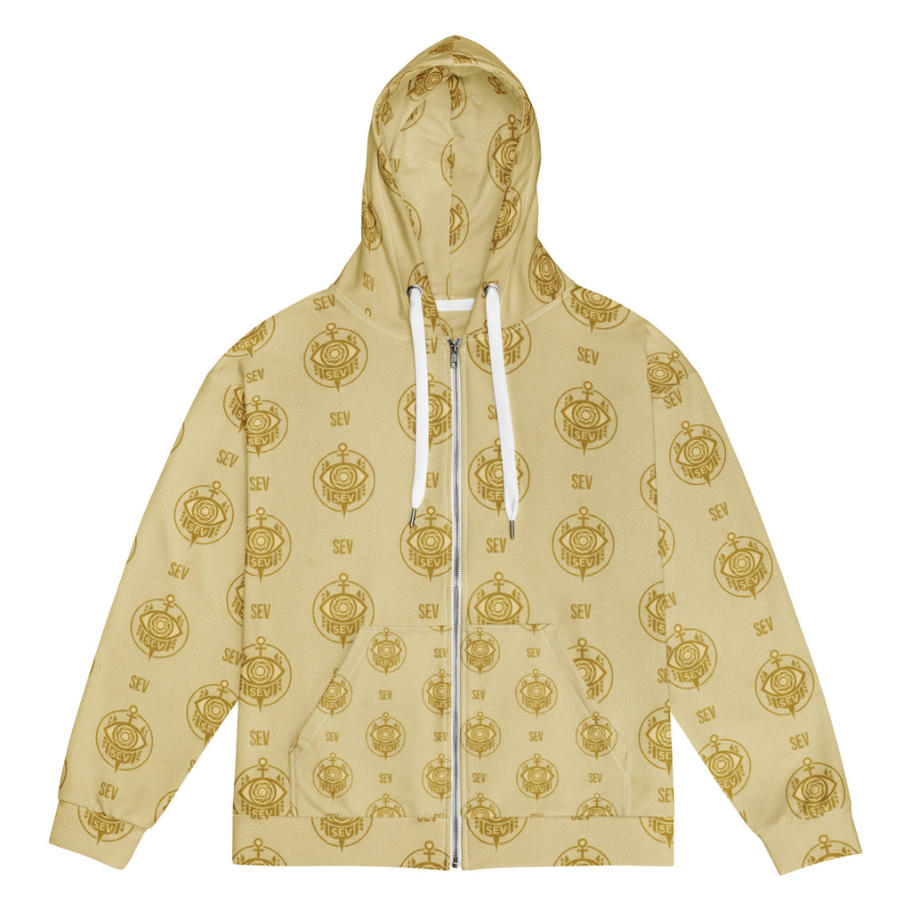 SEV GoldCream Monogram All-Over Print Recycled Unisex Zip Hoodie — Recycled Edition — alternate view 5 of 6