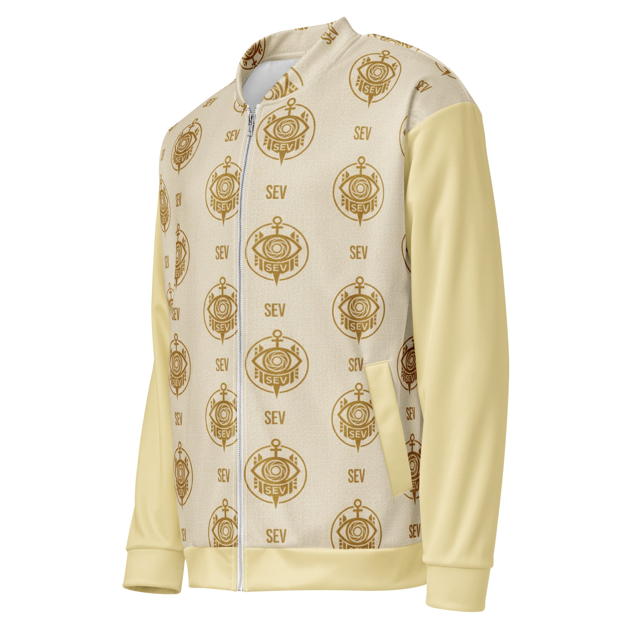 SEV GoldCream Monogram All-Over Print Unisex Bomber Jacket — Capsule Collector’s Edition — alternate view 7 of 8