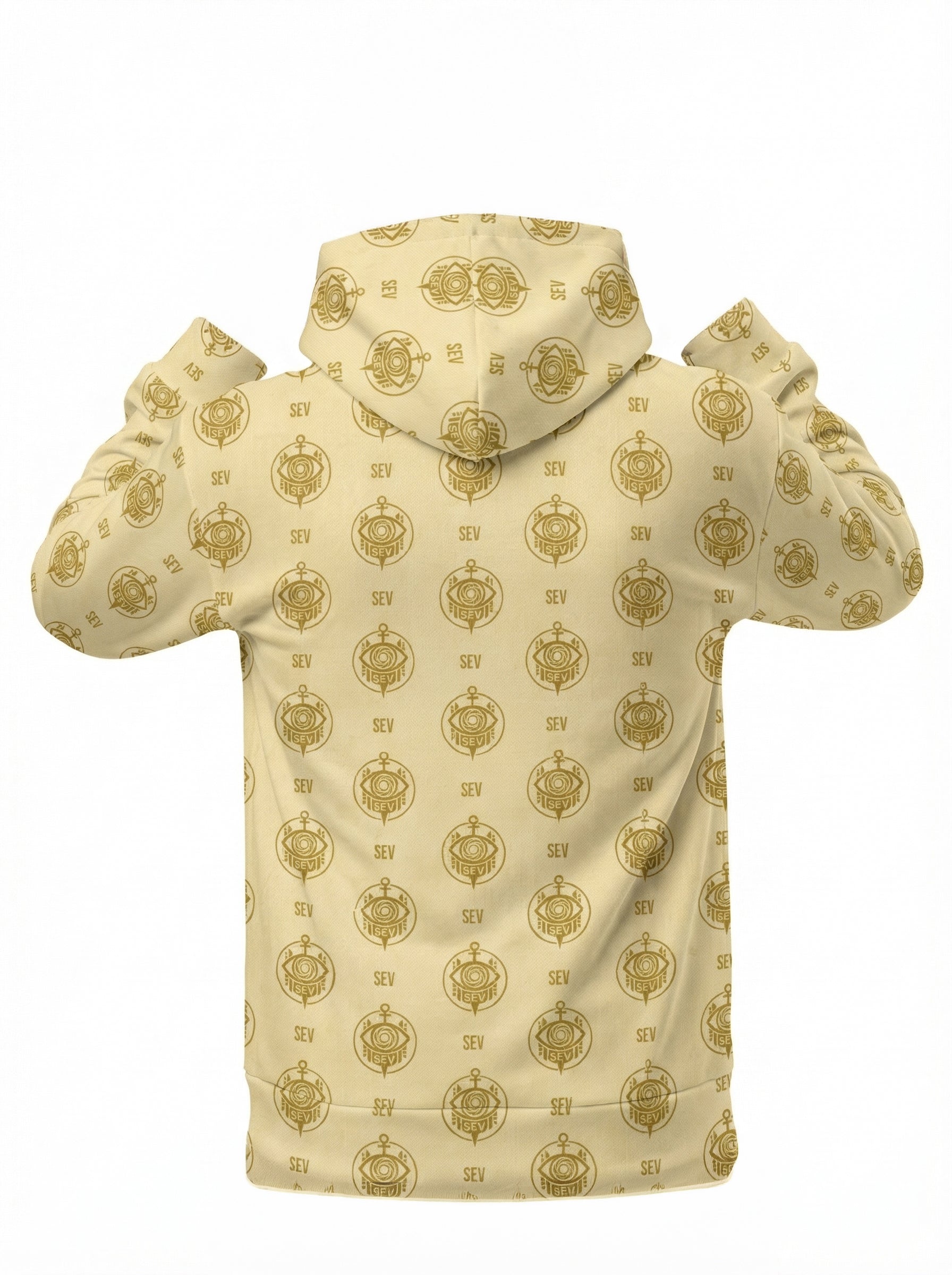 SEV GoldCream Monogram All-Over Print Recycled Unisex Zip Hoodie — Recycled Edition — alternate view 3 of 6