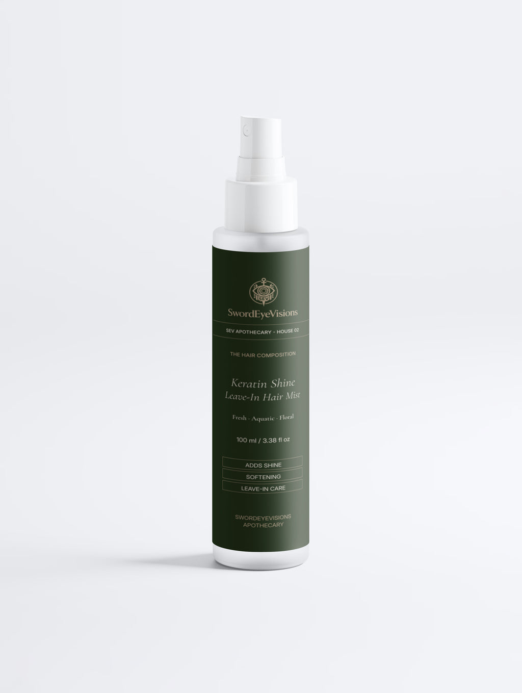 Keratin Shine Leave-In Hair Mist 100 ml — front label and spray bottle