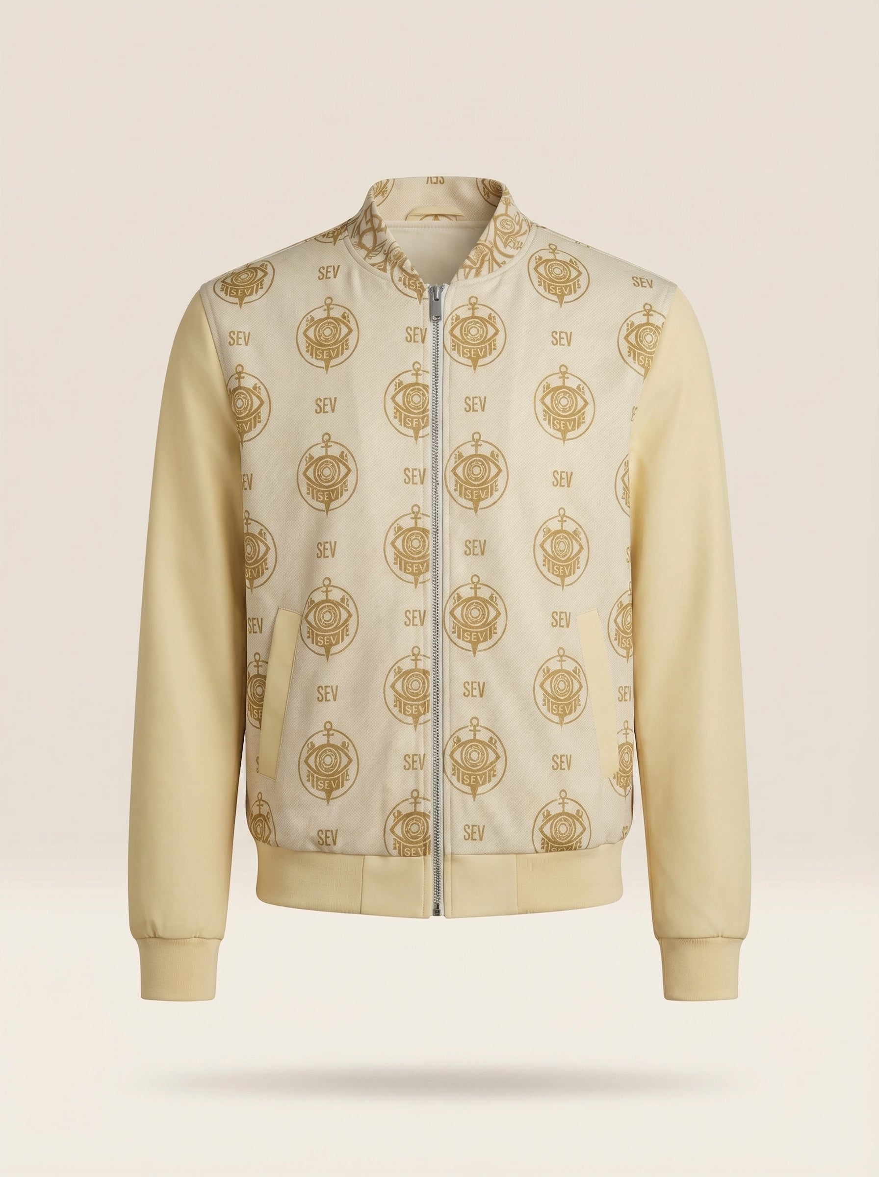 SEV GoldCream Monogram All-Over Print Unisex Bomber Jacket — Capsule Collector’s Edition — alternate view 1 of 8