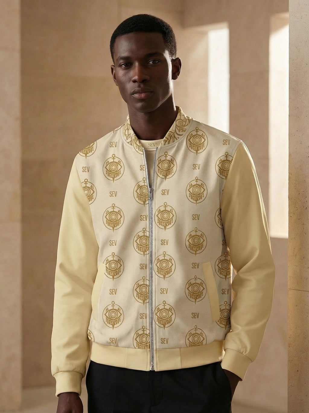 SEV GoldCream Monogram All-Over Print Unisex Bomber Jacket — Capsule Collector’s Edition — alternate view 2 of 8