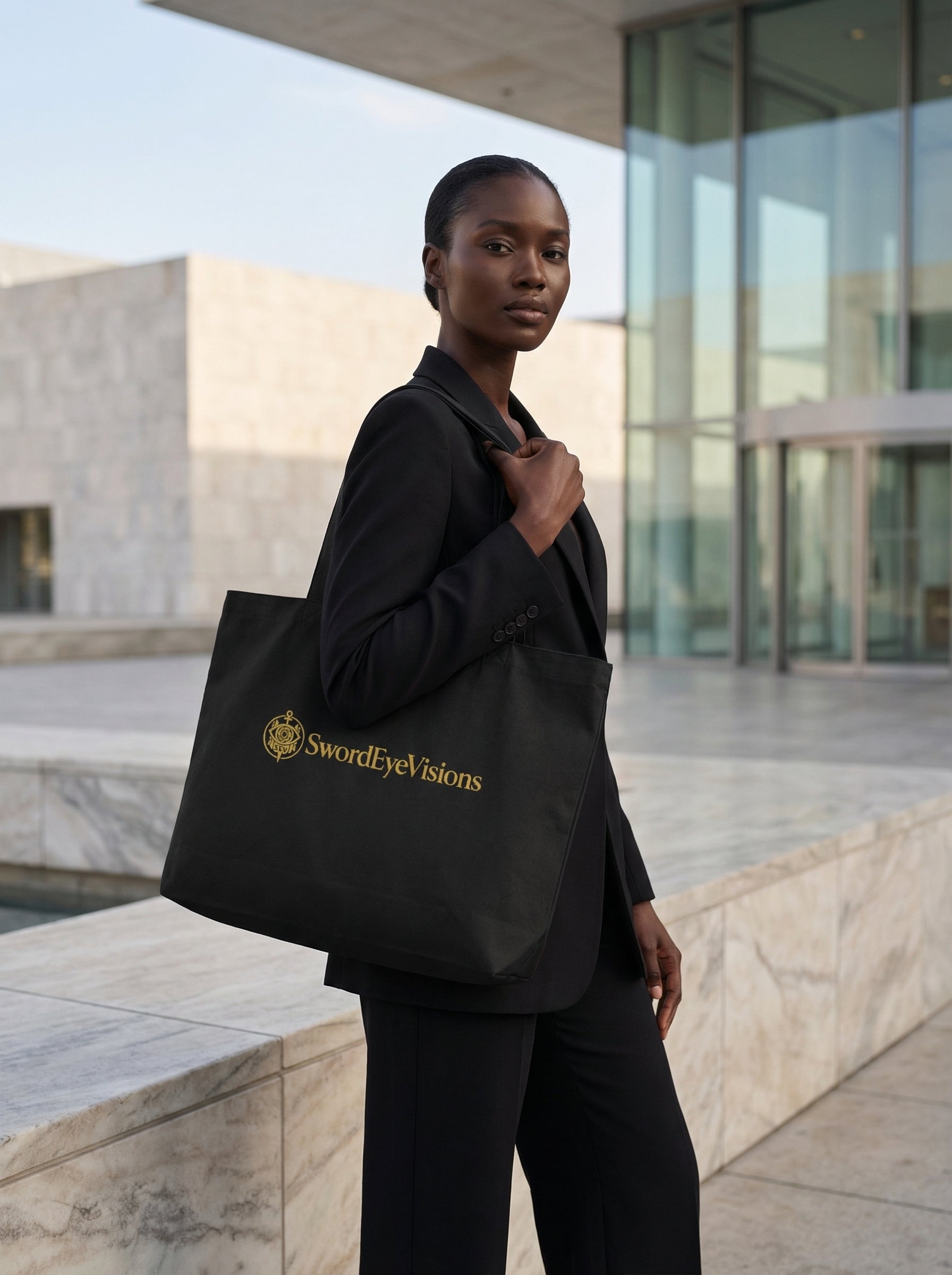 SEV GoldCream Wordmark Line Tote Bag – Muted Black Edition — alternate view 3 of 5