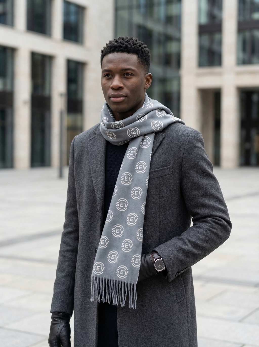 Winter Steel Scarf — SEV Grey Monogram (Dense) — alternate view 1 of 4