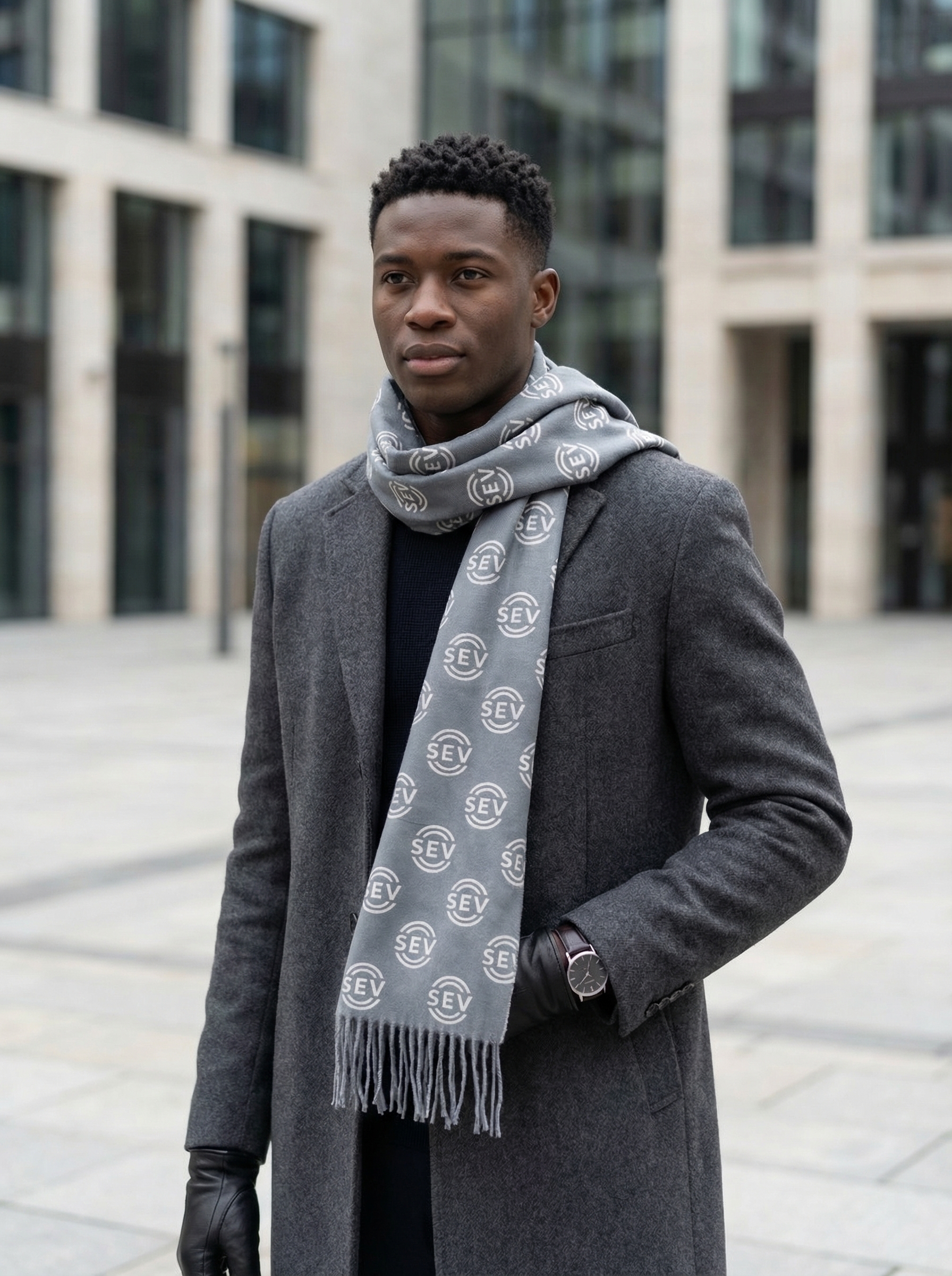 Winter Steel Scarf — SEV Grey Monogram (Dense) — alternate view 1 of 4
