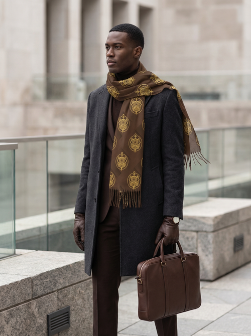 Heritage Brown Scarf — SEV Chevron Monogram — alternate view 2 of 5