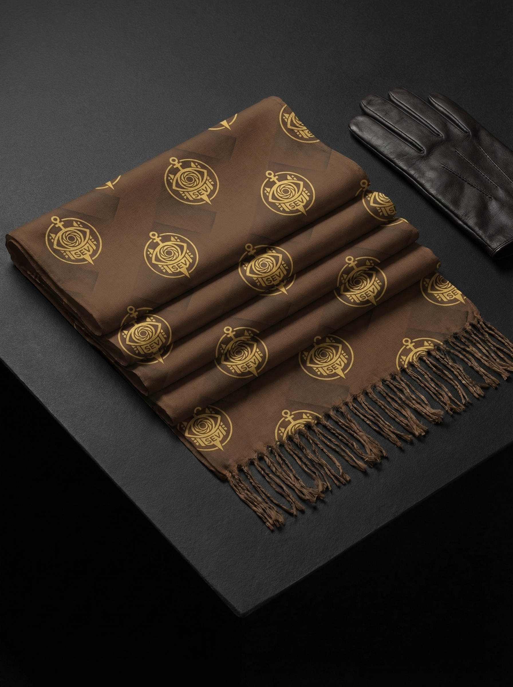 Heritage Brown Scarf — SEV Chevron Monogram — alternate view 1 of 5