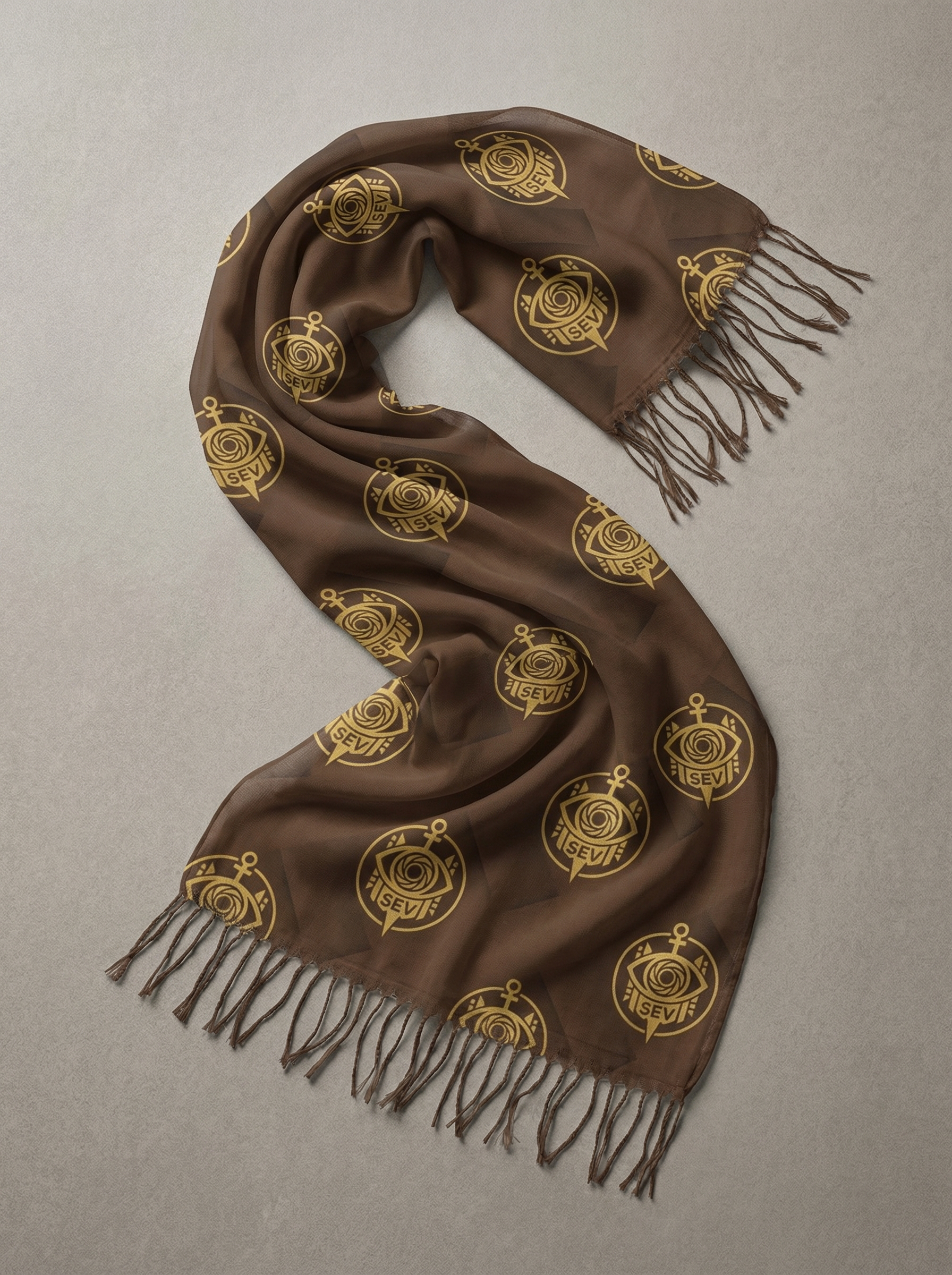 Heritage Brown Scarf — SEV Chevron Monogram — alternate view 4 of 5