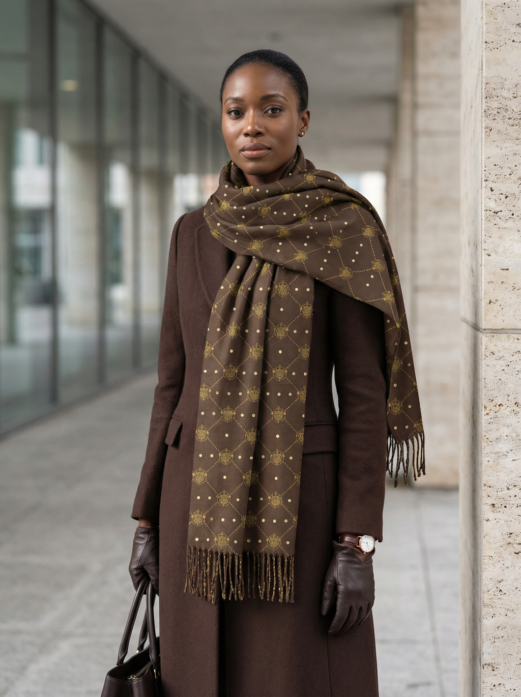 Deep Cocoa Scarf — SEV Diamond Monogram — alternate view 1 of 5