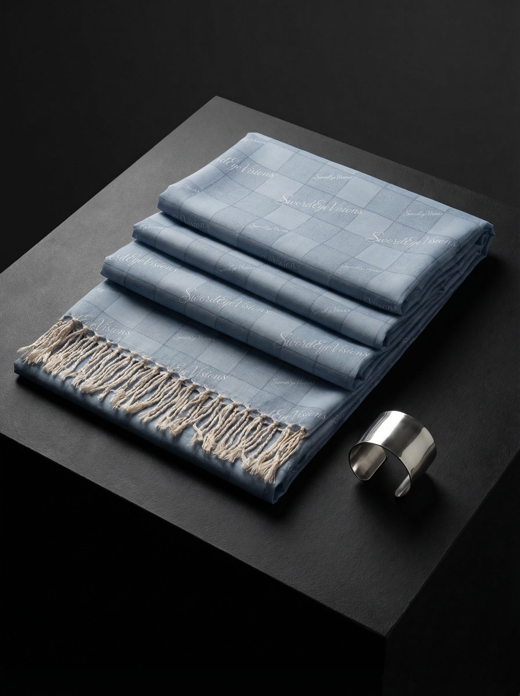 Refined Denim Scarf — SEV Linear Weave Monogram — alternate view 2 of 5
