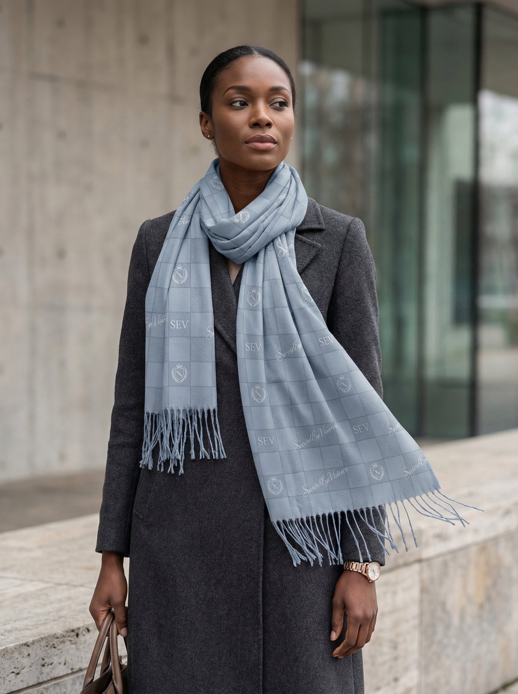 Refined Denim Scarf — SEV Linear Weave Monogram — alternate view 1 of 5