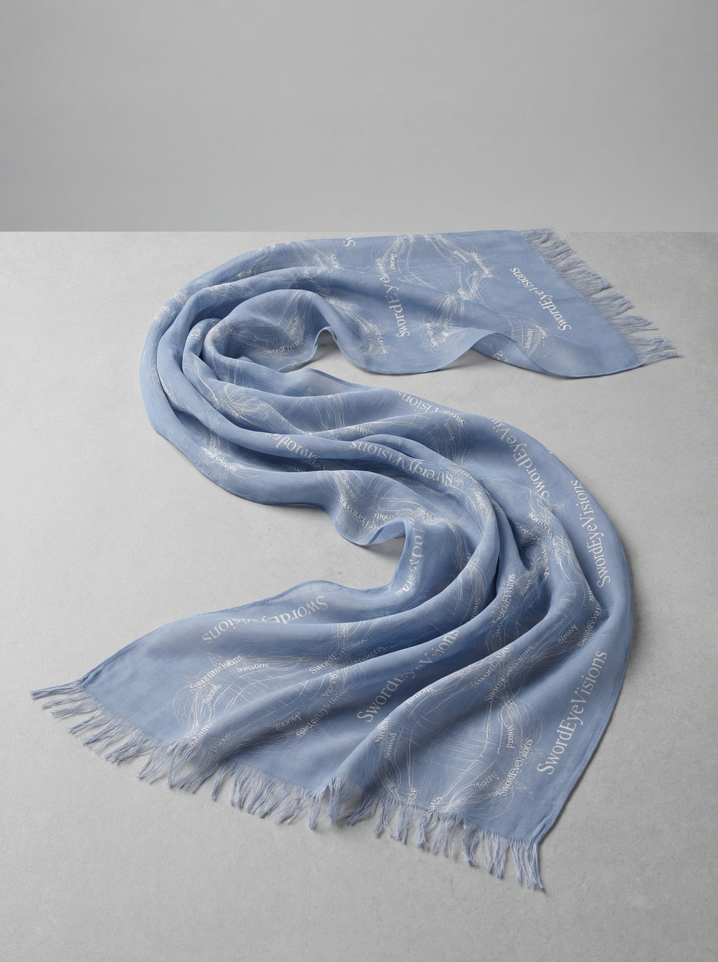 Refined Powder Sky Blue Scarf — SEV Linear Weave Monogram (Mirrored Flow) — alternate view 4 of 5