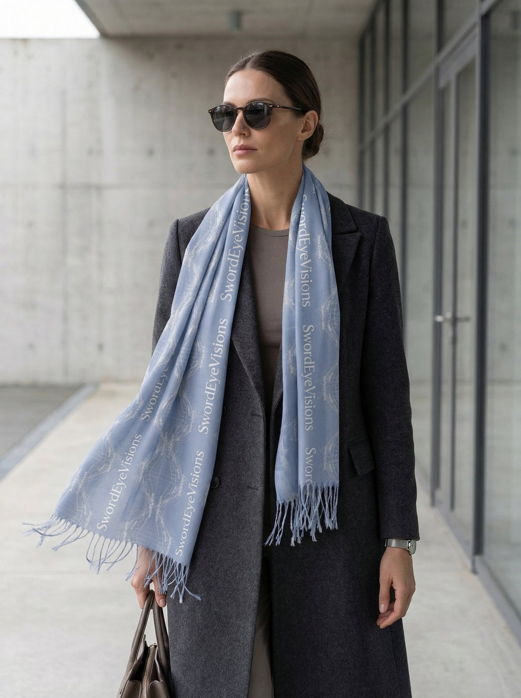 Refined Powder Sky Blue Scarf — SEV Linear Weave Monogram (Mirrored Flow) — alternate view 1 of 5