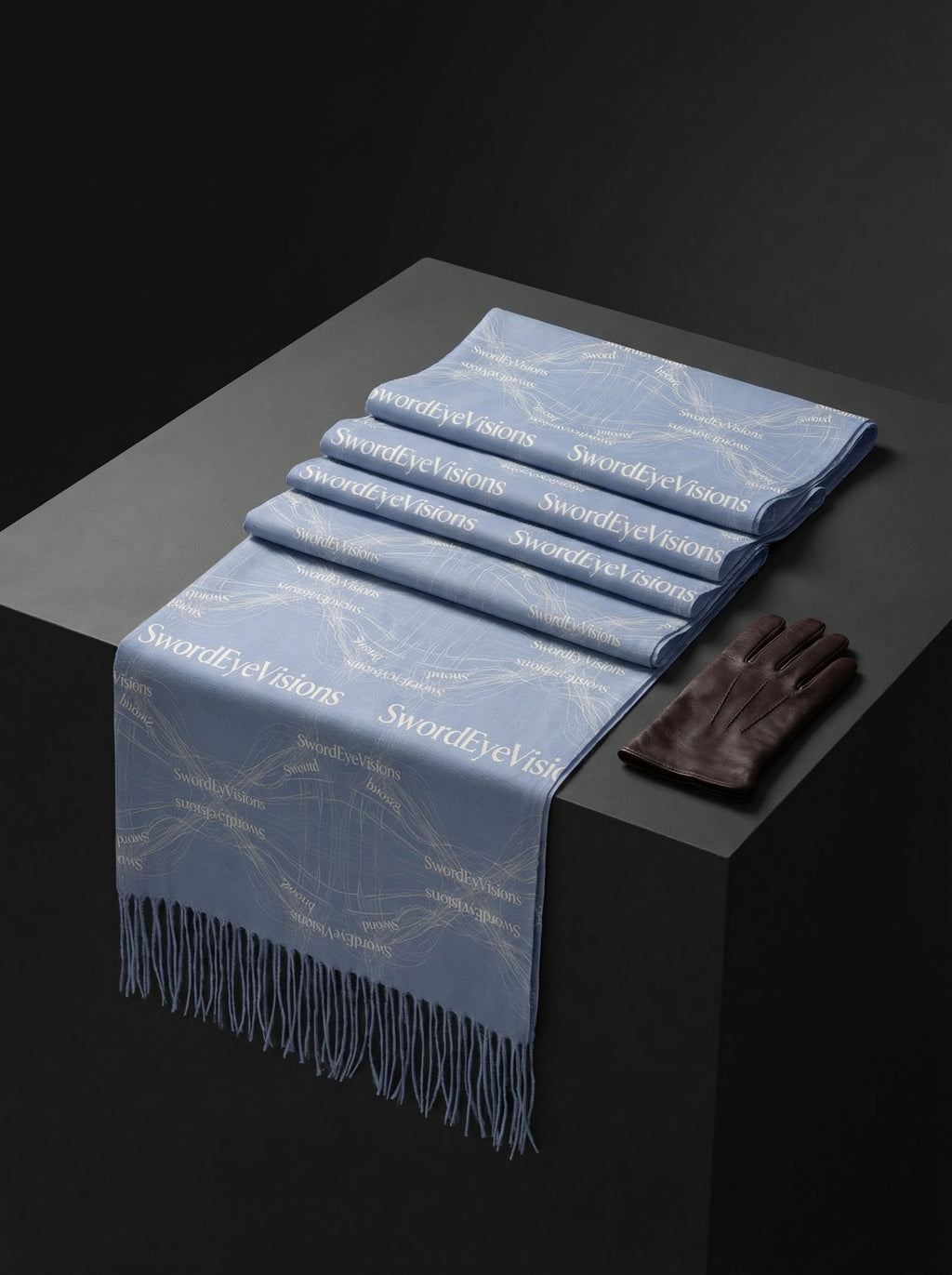 Refined Powder Sky Blue Scarf — SEV Linear Weave Monogram (Mirrored Flow) — alternate view 2 of 5