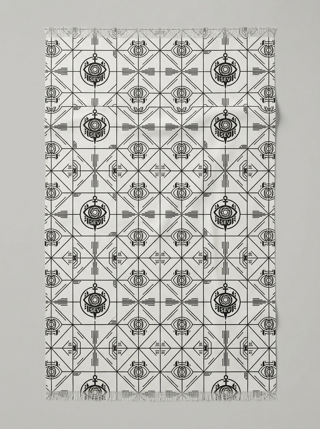 Precision Mono Black Scarf — SEV Minimal Line (Radial Grid) — alternate view 2 of 4