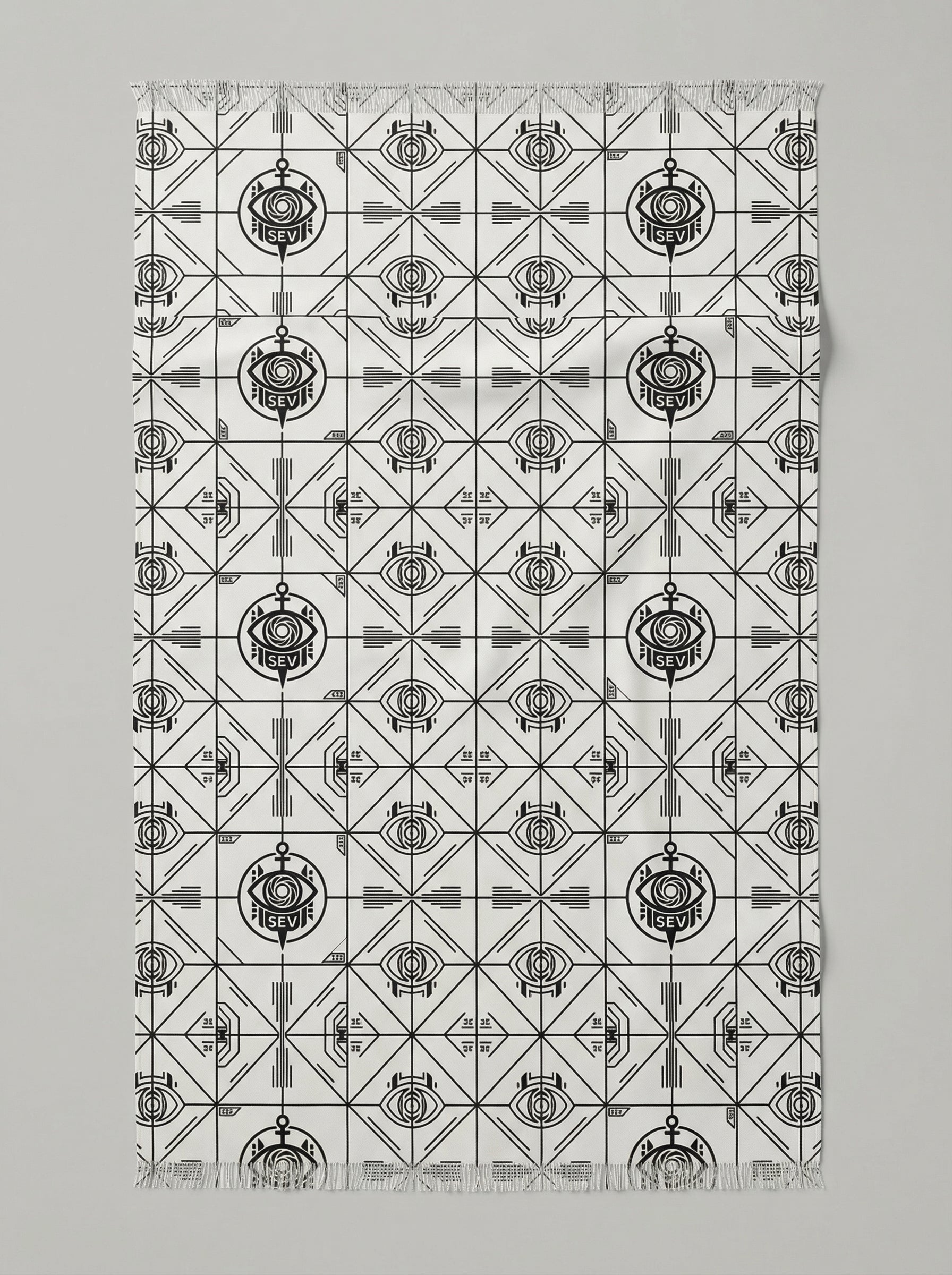 Precision Mono Black Scarf — SEV Minimal Line (Radial Grid) — alternate view 2 of 4