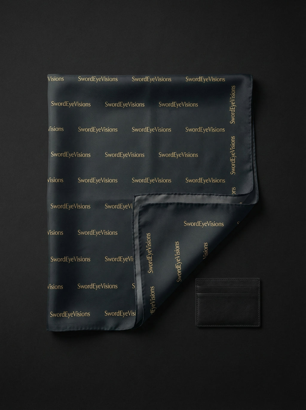 Noir Graphite Gold Scarf — SEV Wordmark Pattern — alternate view 4 of 5