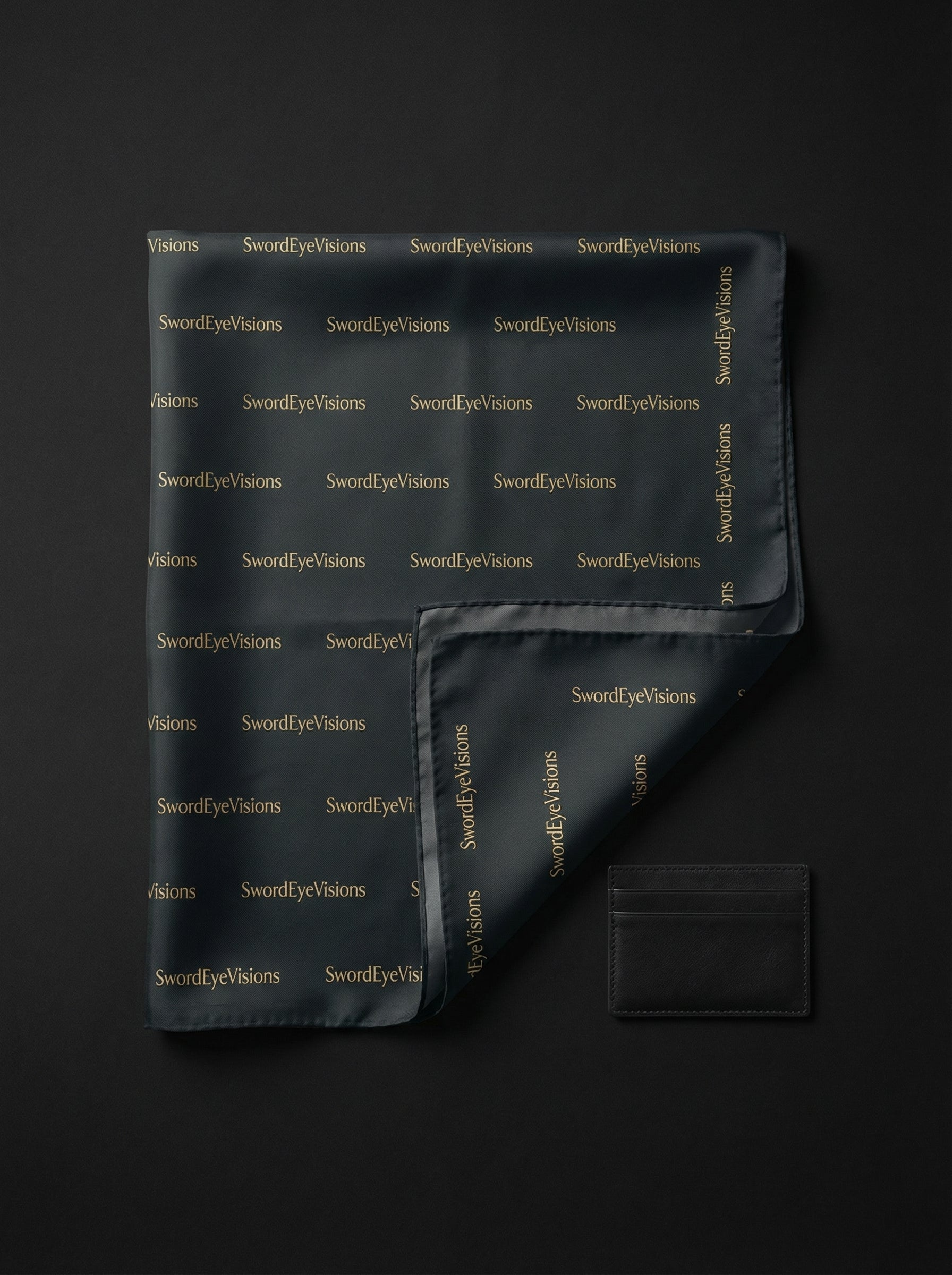 Noir Graphite Gold Scarf — SEV Wordmark Pattern — alternate view 4 of 5