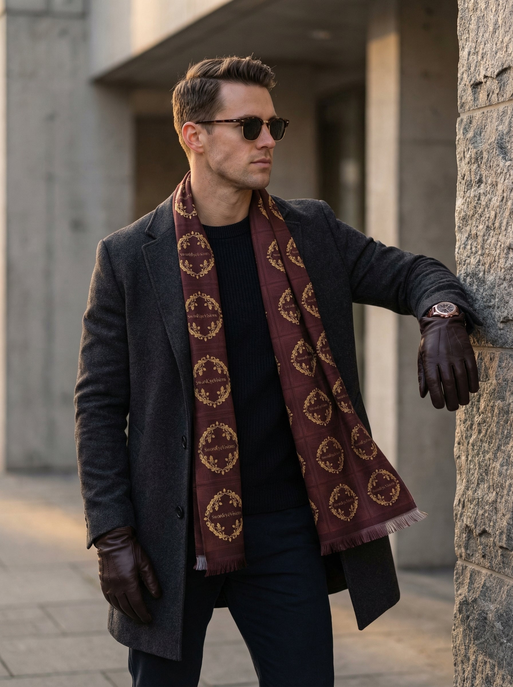Imperial Burgundy Gold Scarf — SEV Shadow Layer V1 — alternate view 2 of 5