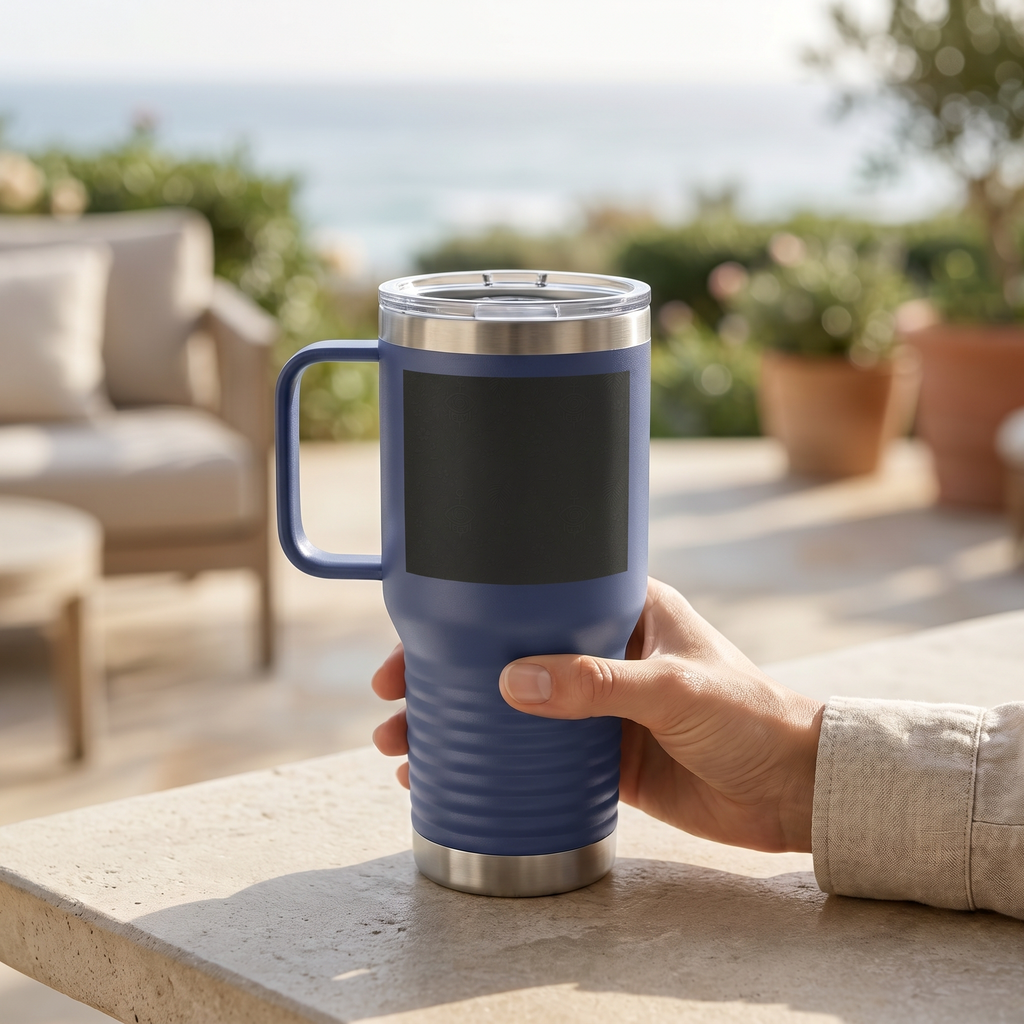 SEV TRAVEL MUG WITH HANDLE — NOIR GRAPHITE SUBTLE BOTANICAL — alternate view 2 of 7