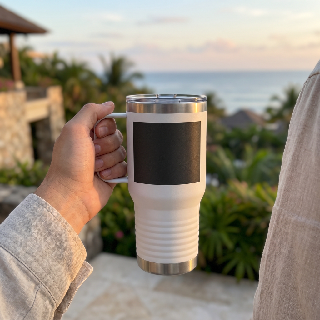 SEV TRAVEL MUG WITH HANDLE — NOIR GRAPHITE SUBTLE BOTANICAL — alternate view 6 of 7